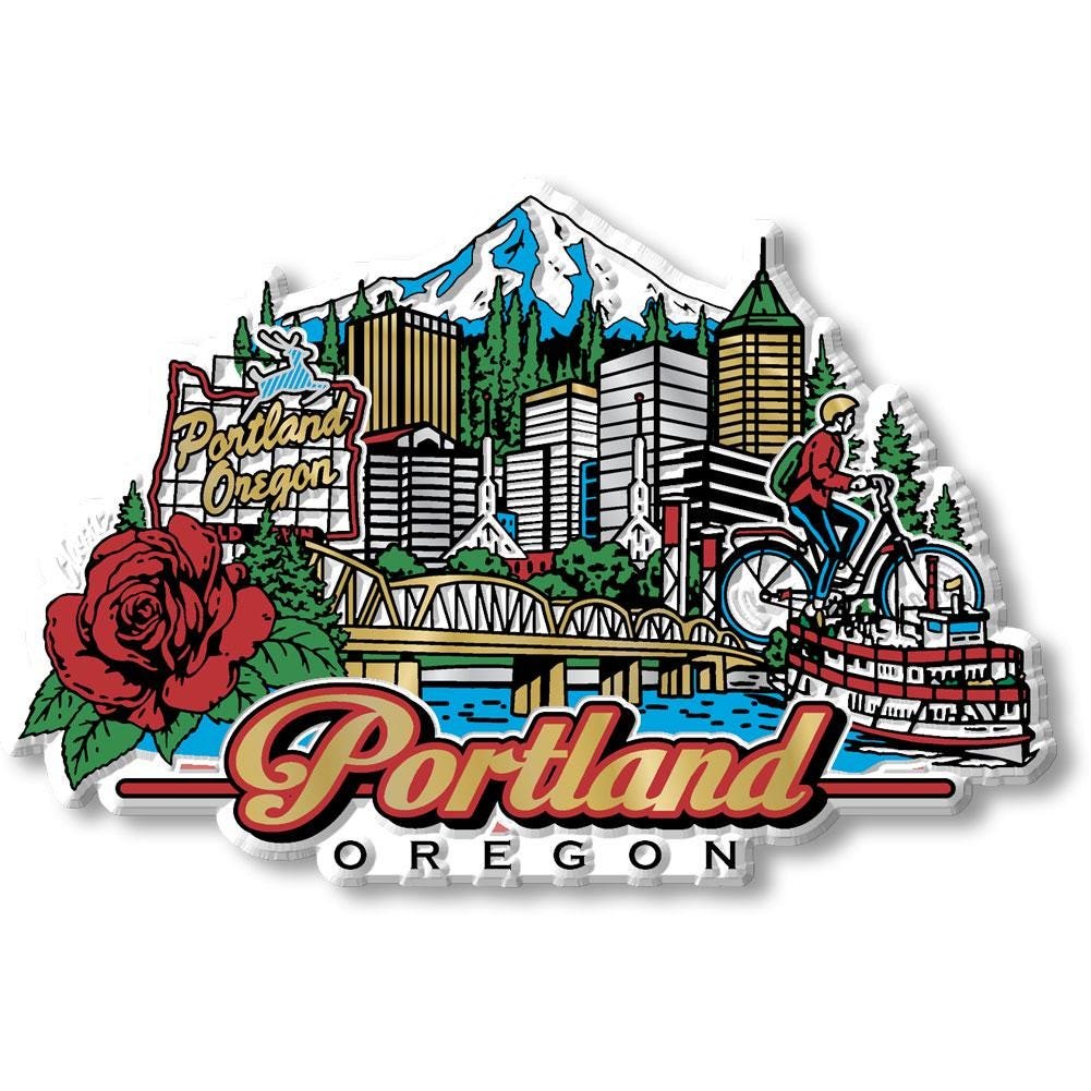 Portland City Skyline, OR Collectible Souvenir Fridge Magnet Made in USA