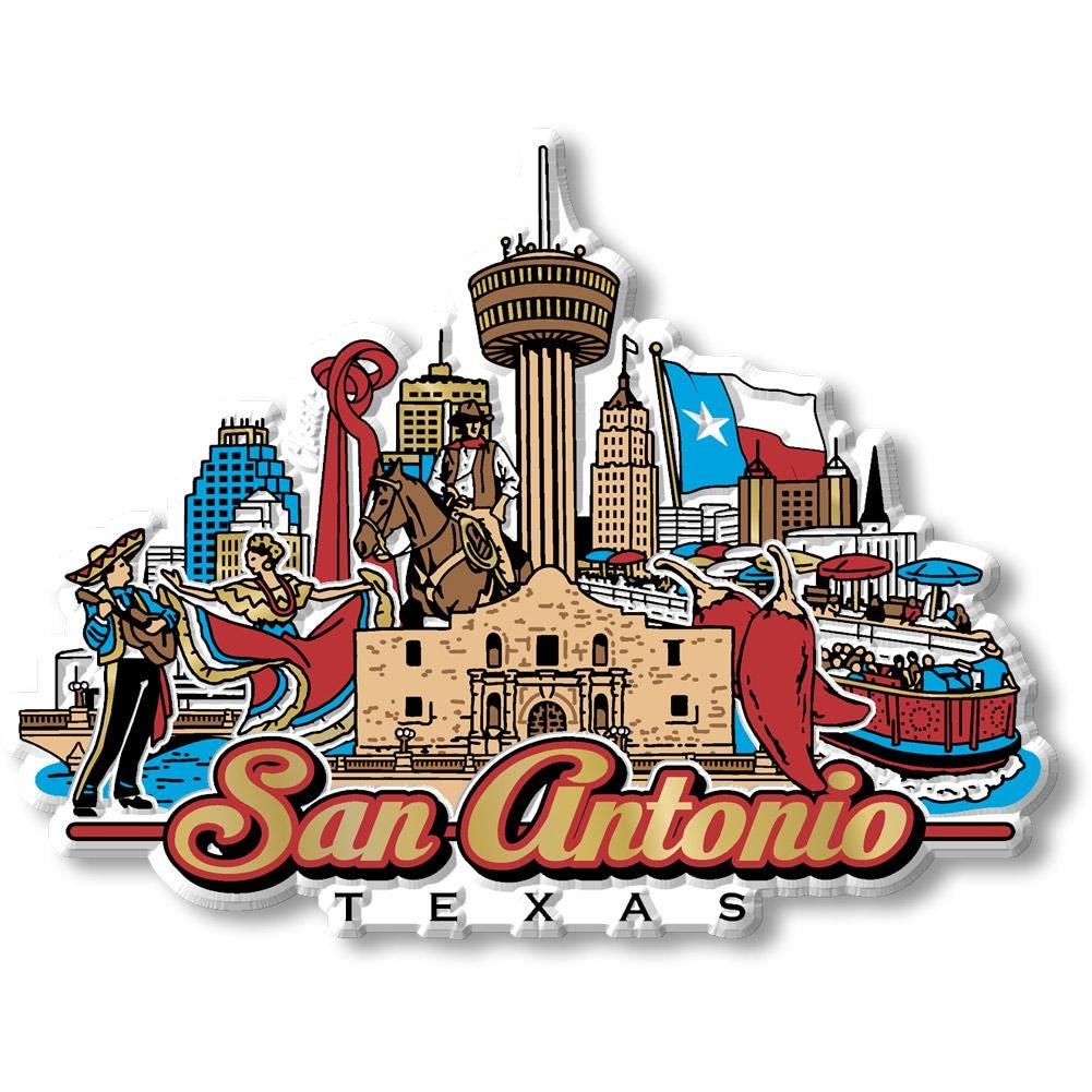 San Antonio City Skyline, TX Collectible Souvenir Fridge Magnet Made in USA