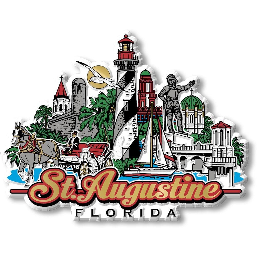 St. Augustine City Skyline, FL Collectible Souvenir Fridge Magnet Made in USA