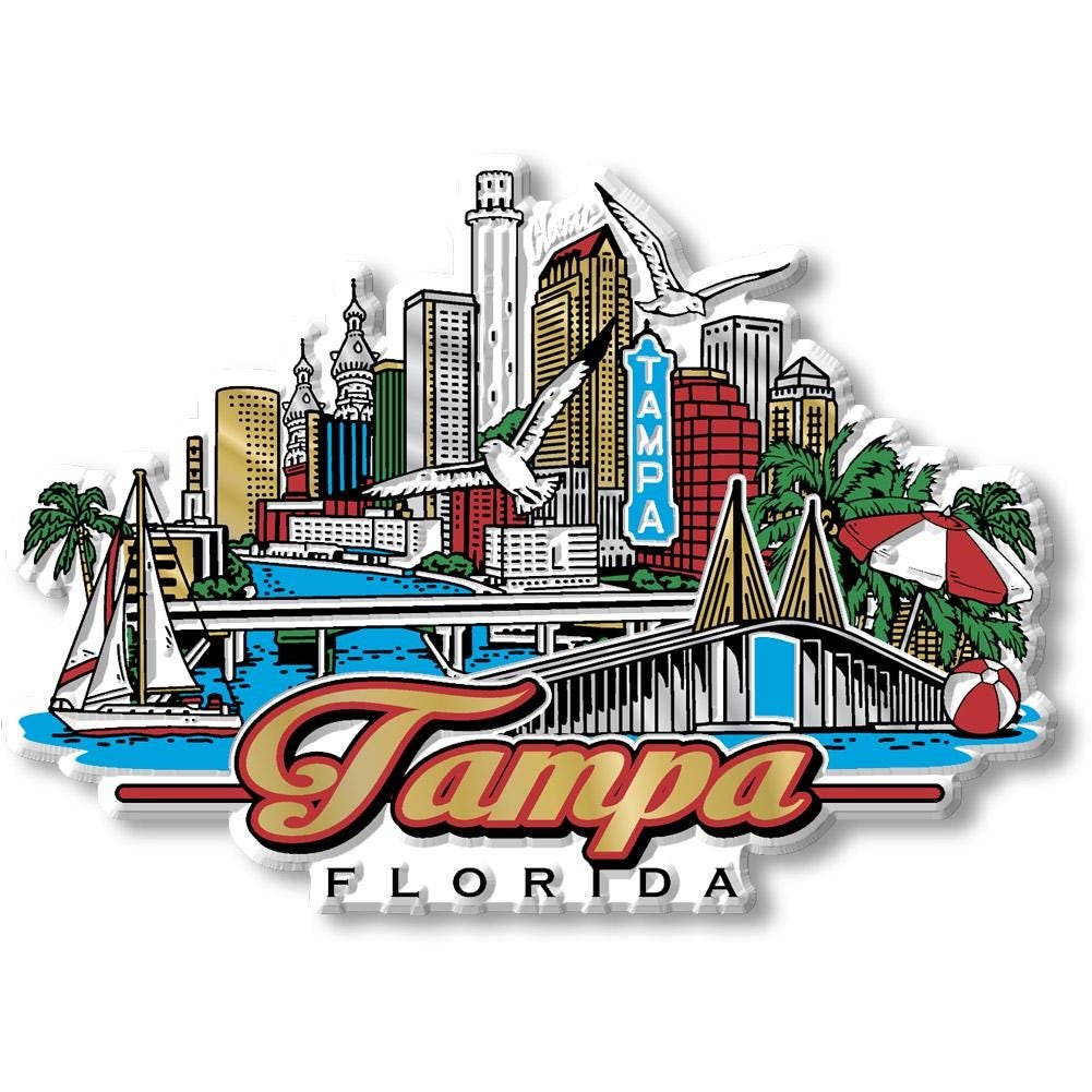 Tampa City Skyline, FL Collectible Souvenir Fridge Magnet Made in USA