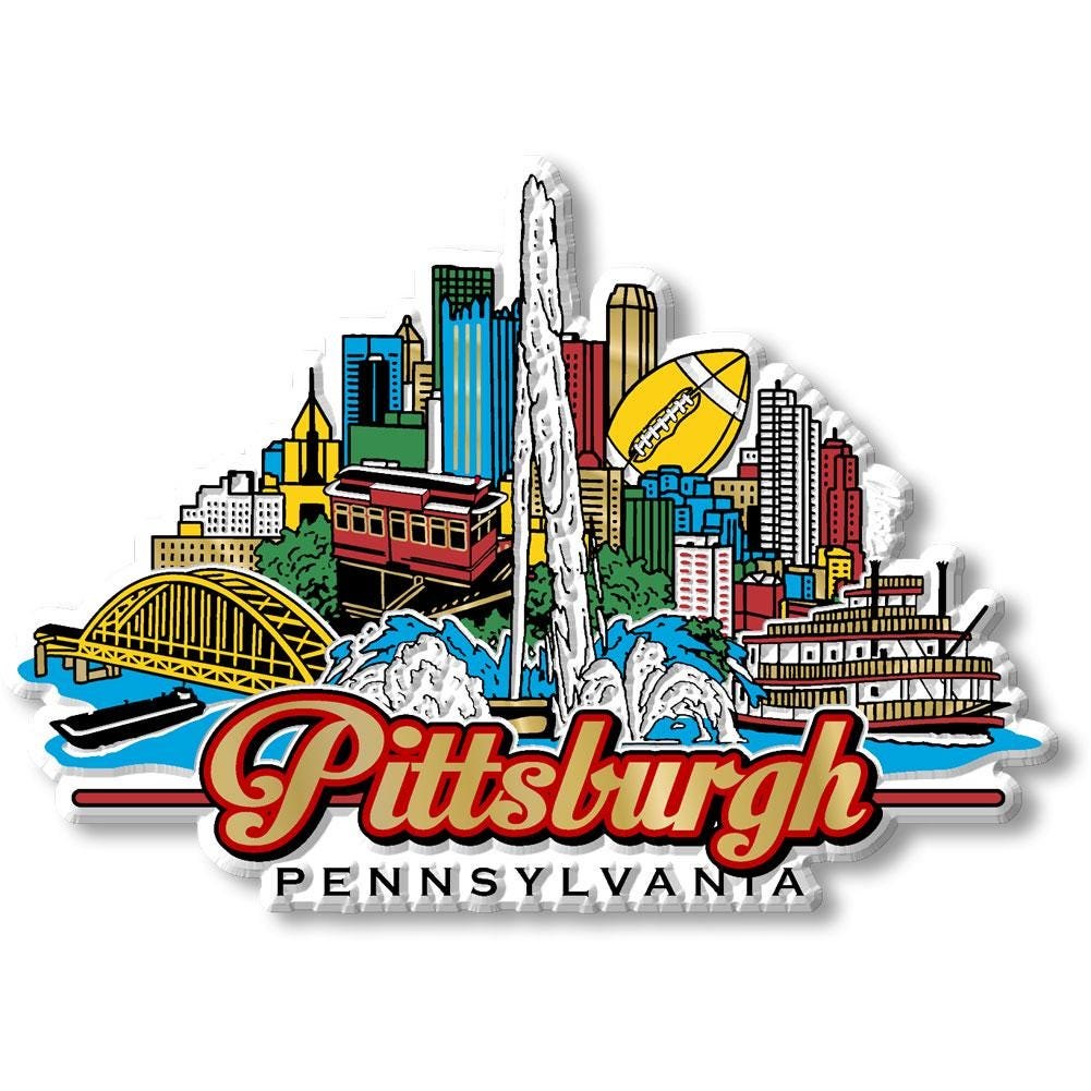 Pittsburg City Skyline, PA Collectible Souvenir Fridge Magnet Made in USA