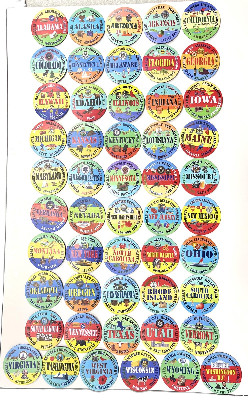 50 State Round Premium State Flexible Magnet 3" Round and 2 mm thick + Washington DC Free Collectible Souvenir Made in the USA