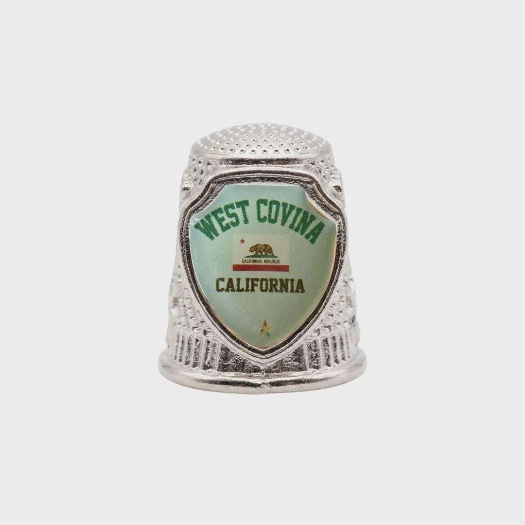 West Covina California Souvenir Metal Zinc Thimble