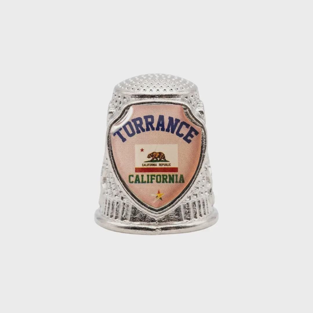 Torrance California Collectible Souvenir Metal Zinc Thimble