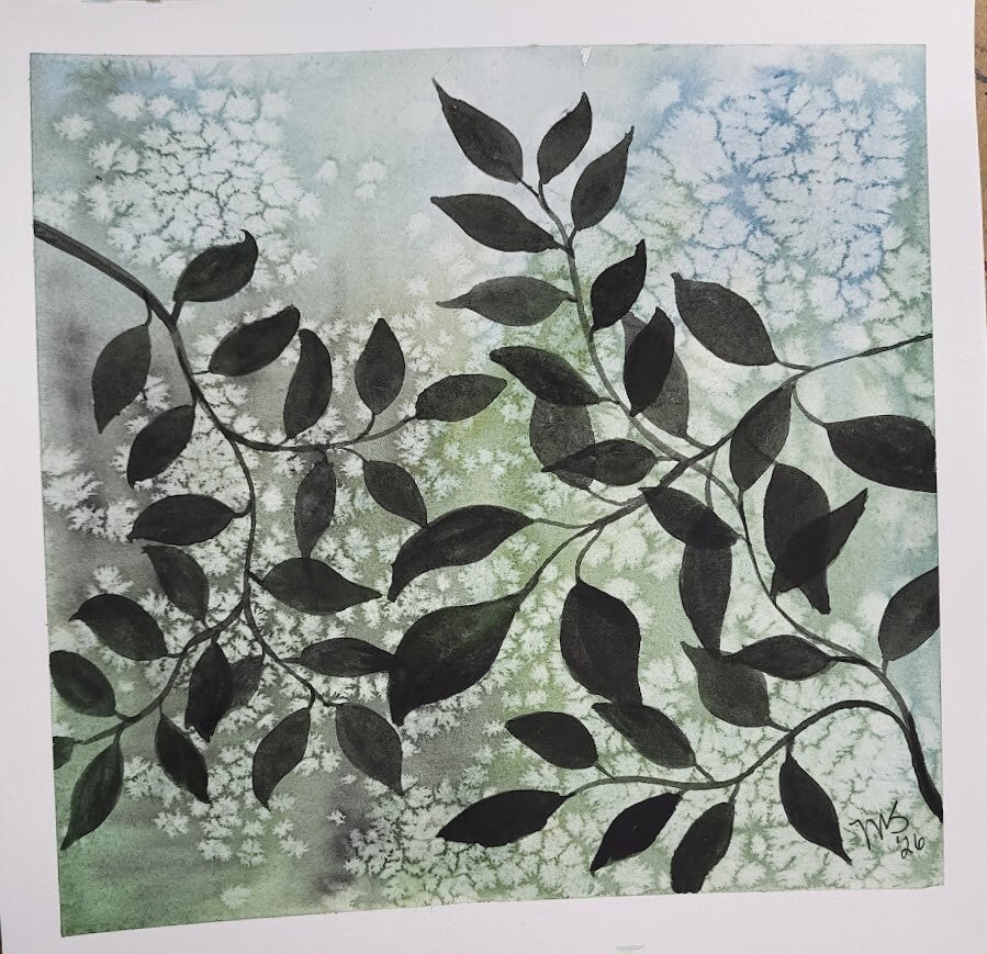 Abstract leaf watercolor painting