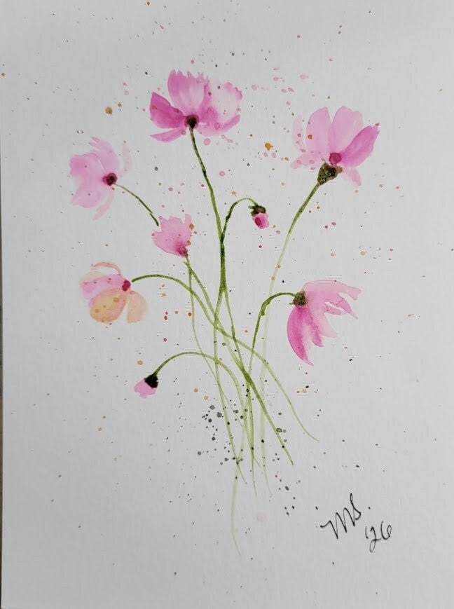 Pink flowers watercolor painting