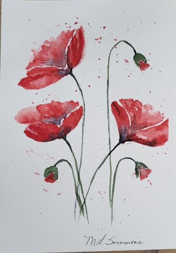 Red poppies watercolor painting