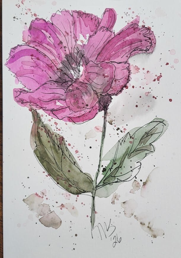 Red poppy watercolor painting