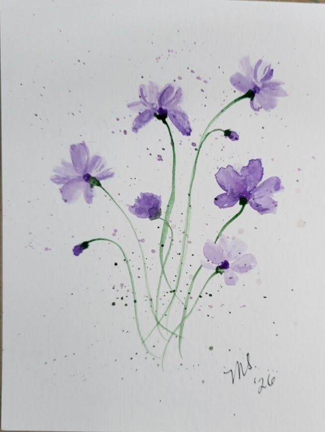 Purple flowers watercolor painting