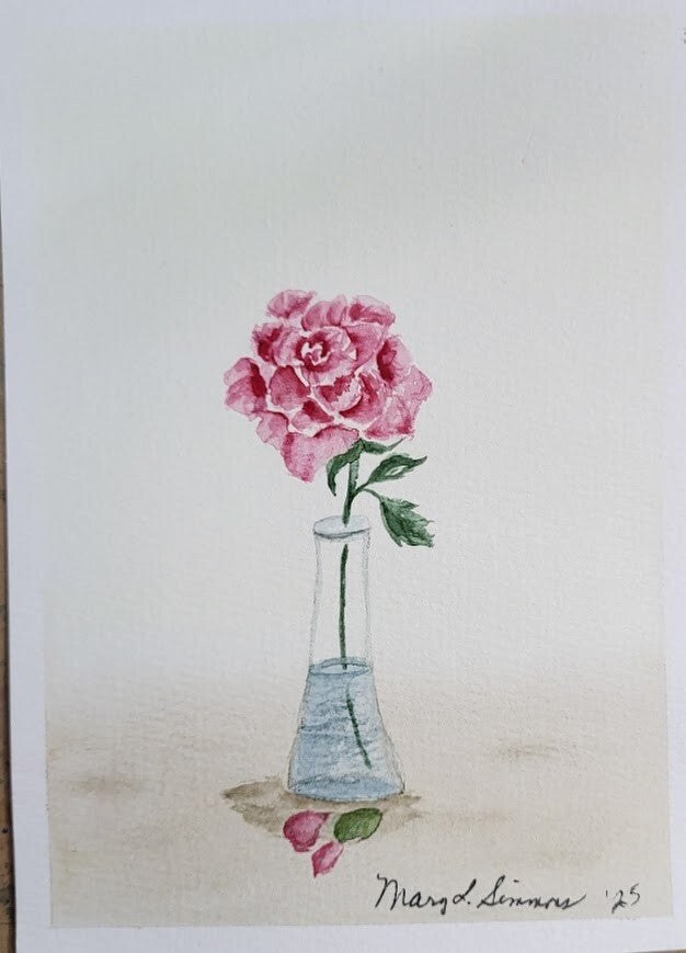 Rose in vase watercolor painting
