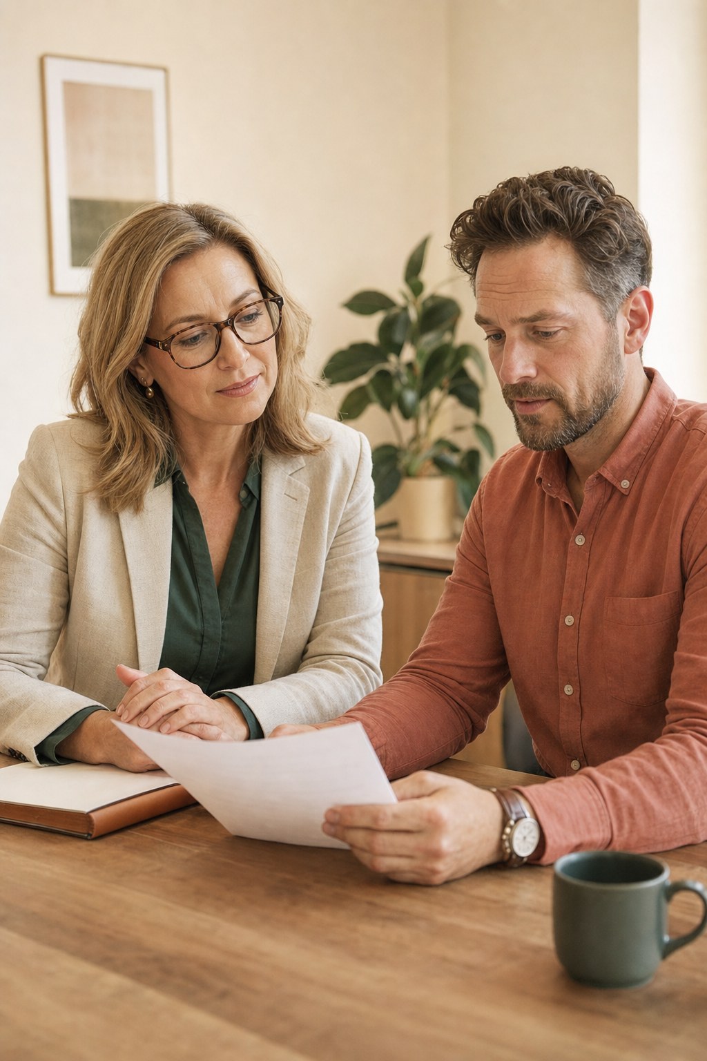 HR consultant reviewing a policy document with a business owner