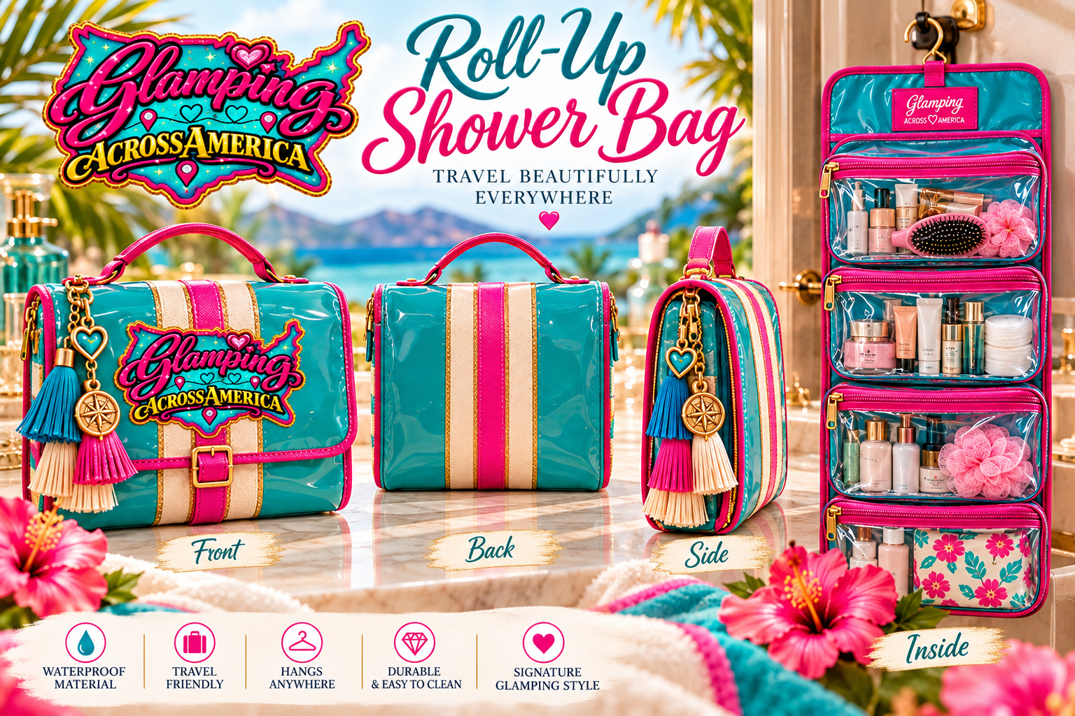 Glamping Across America roll-up shower bag
