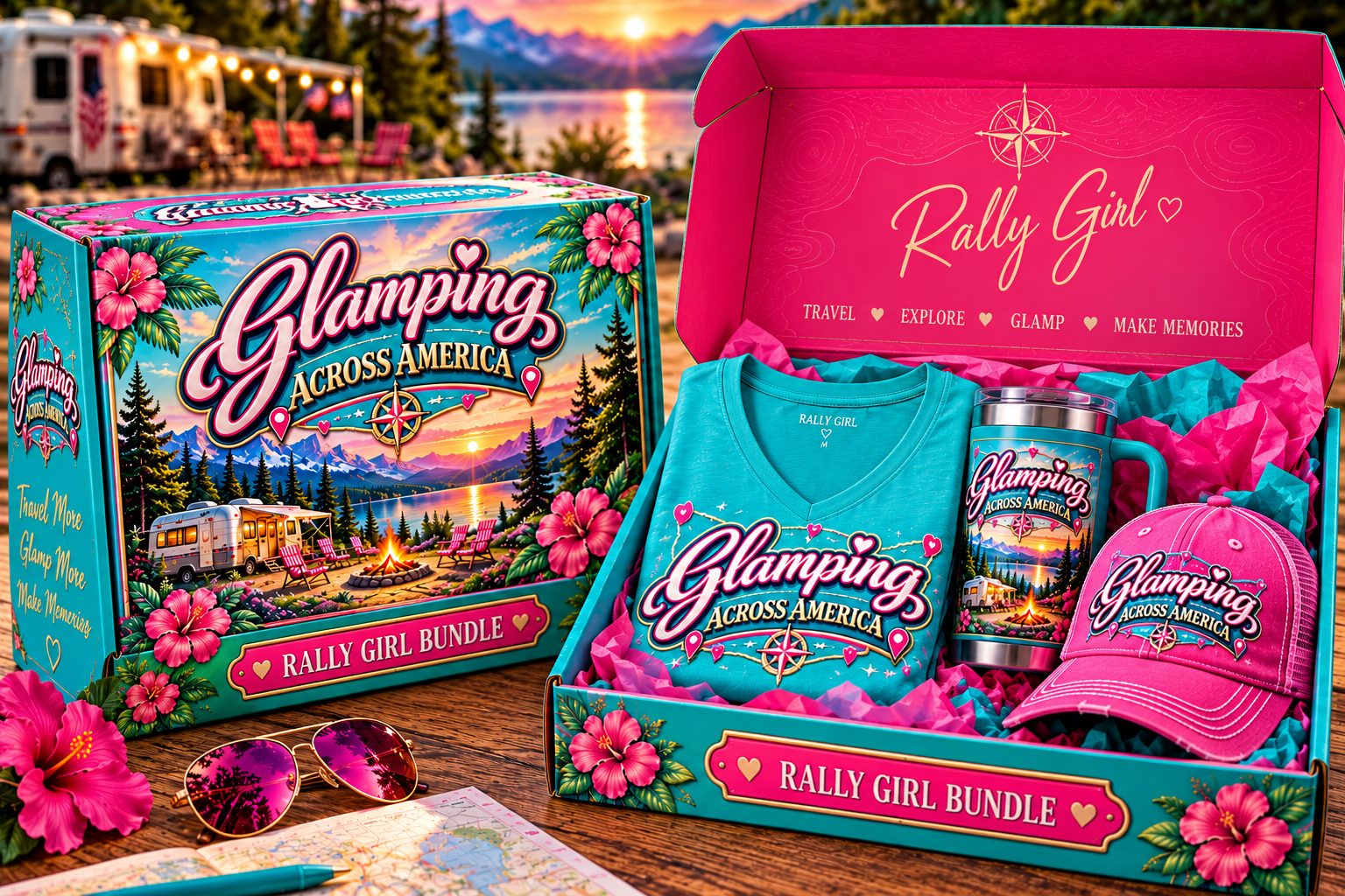 Glamping Across America Rally Girl Bundle gift box