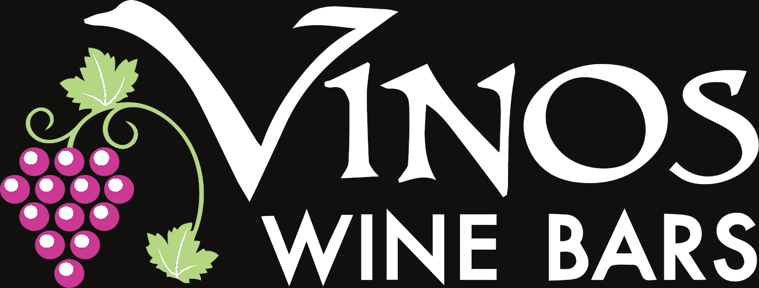 Vinos Wine Bars logo with magenta grapes and a green vine