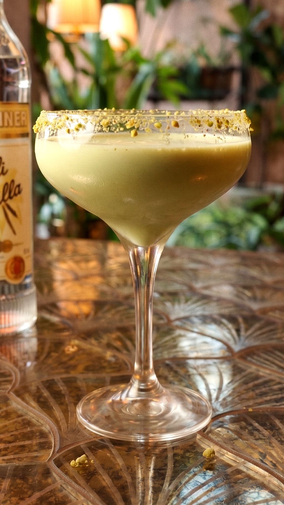 A pale green cocktail with a crumb-coated rim at Napoleon’s Parlour