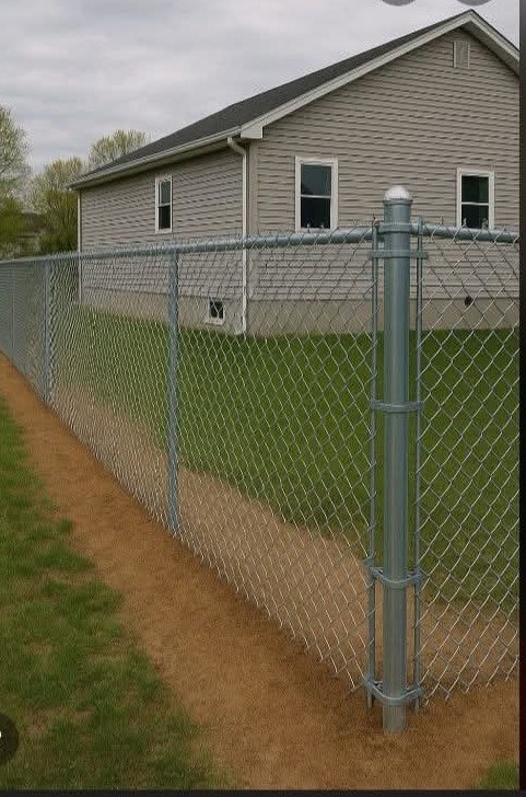 Chain-link fence beside a residential yard