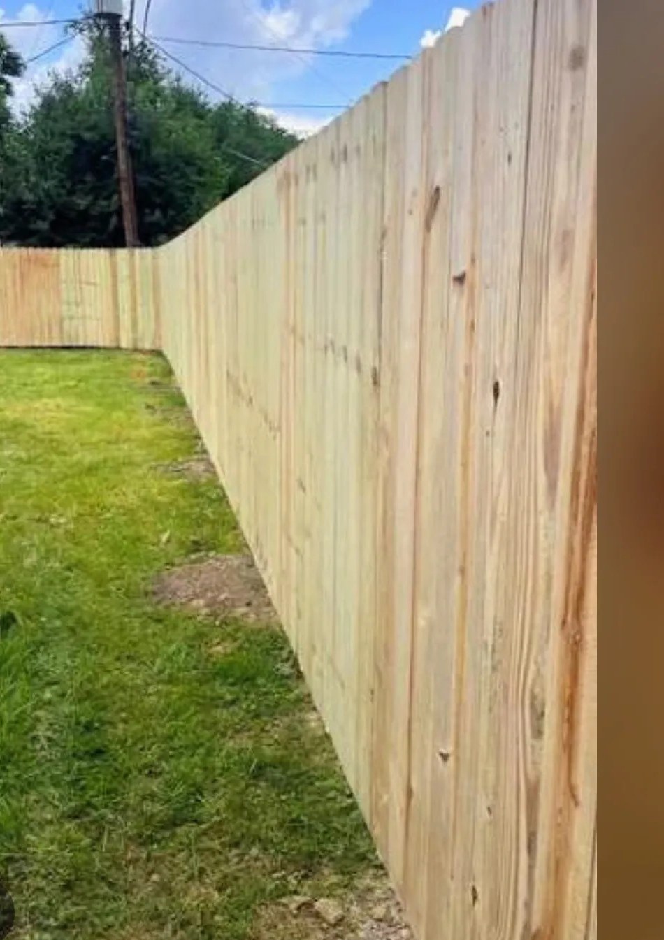 Tall wood privacy fence along a side yard