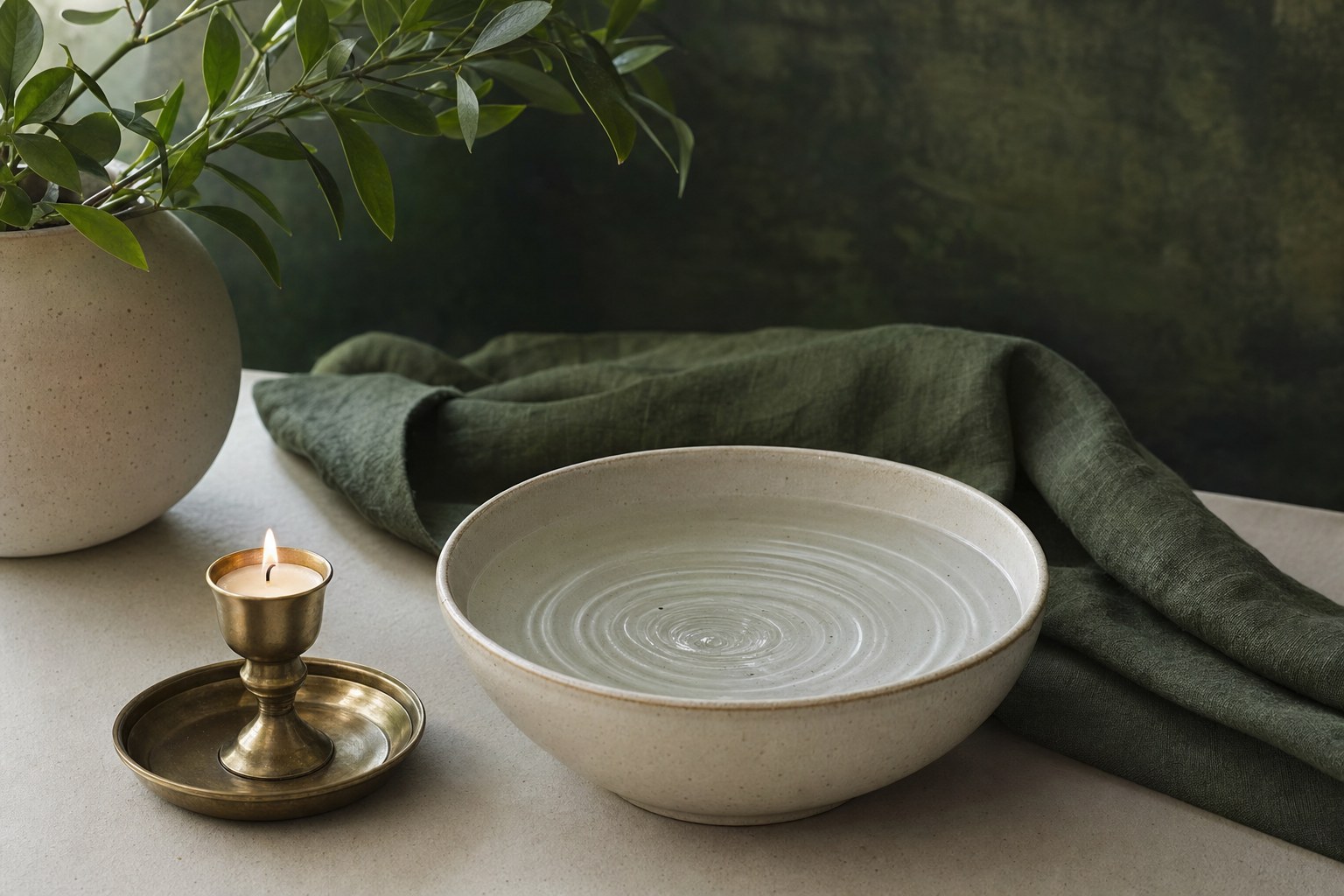 Soft ripples in a ceramic bowl of water