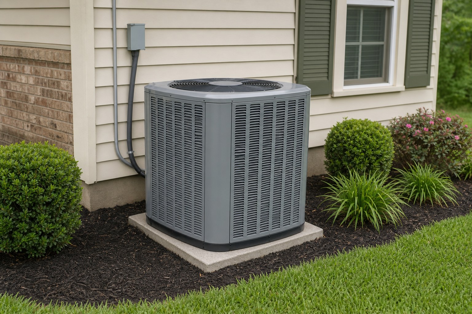 Outdoor residential air conditioner with clear space around the cabinet