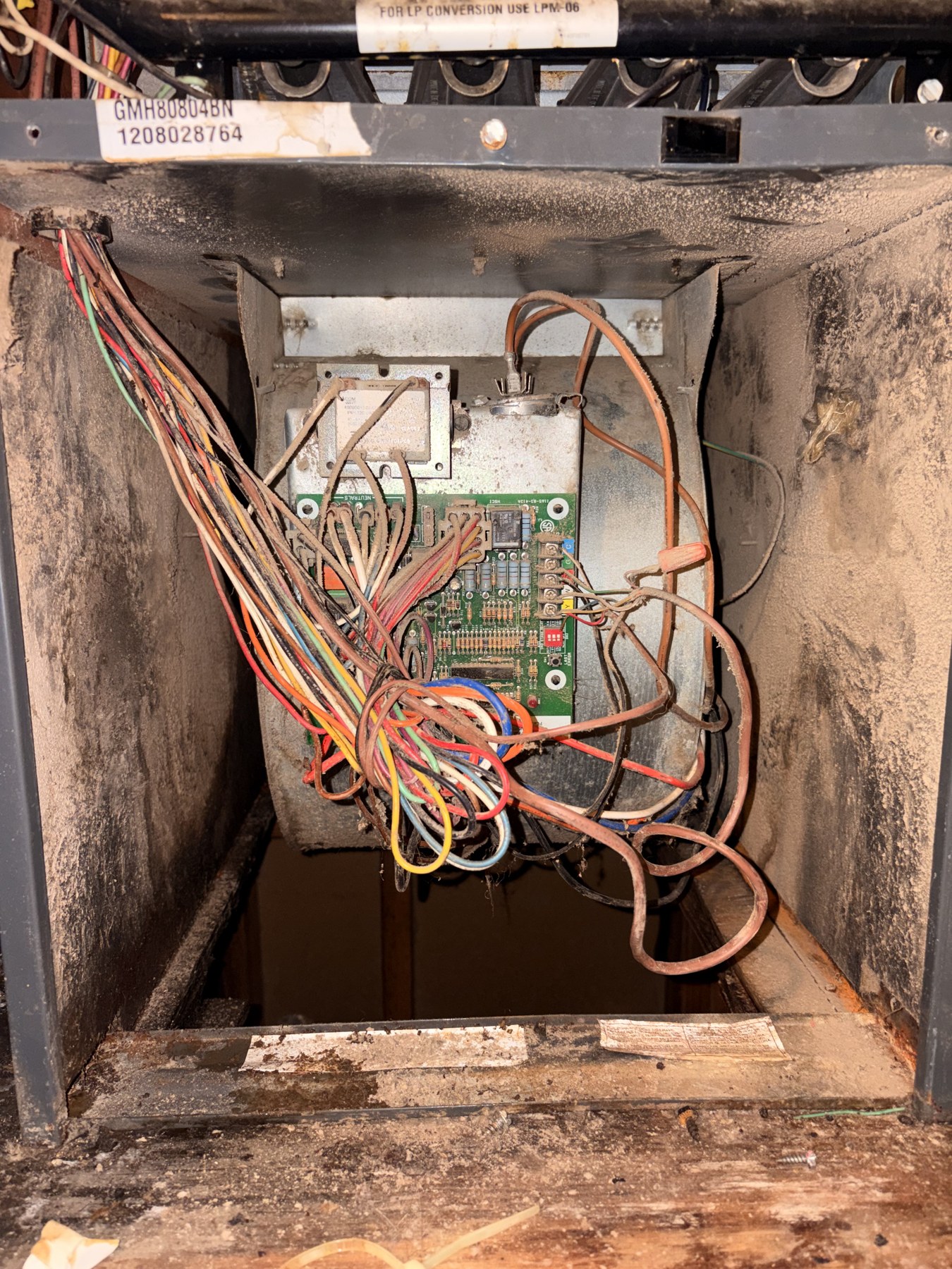 HVAC furnace control board and wiring during service