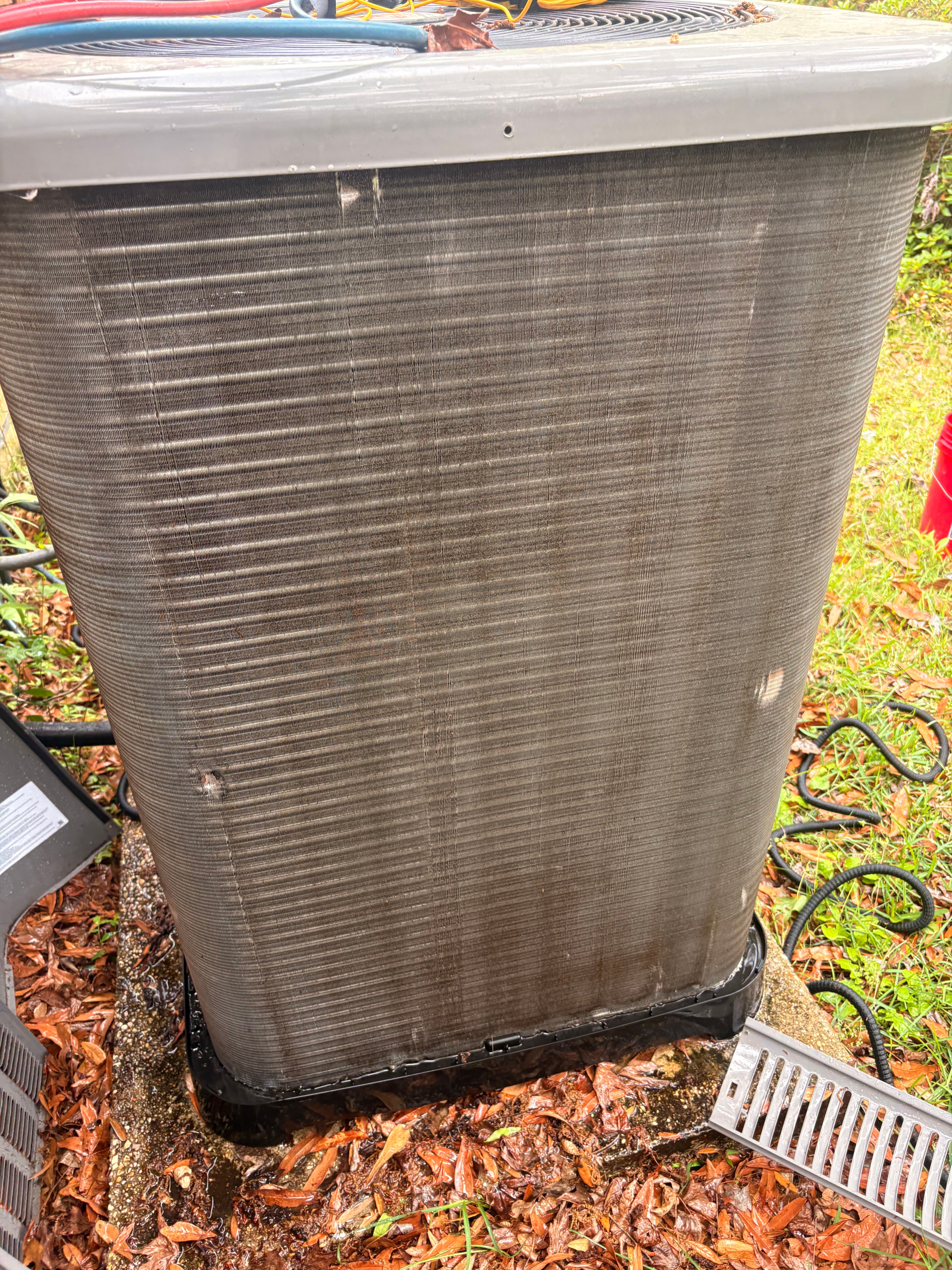 Outdoor air conditioning condenser during a home installation