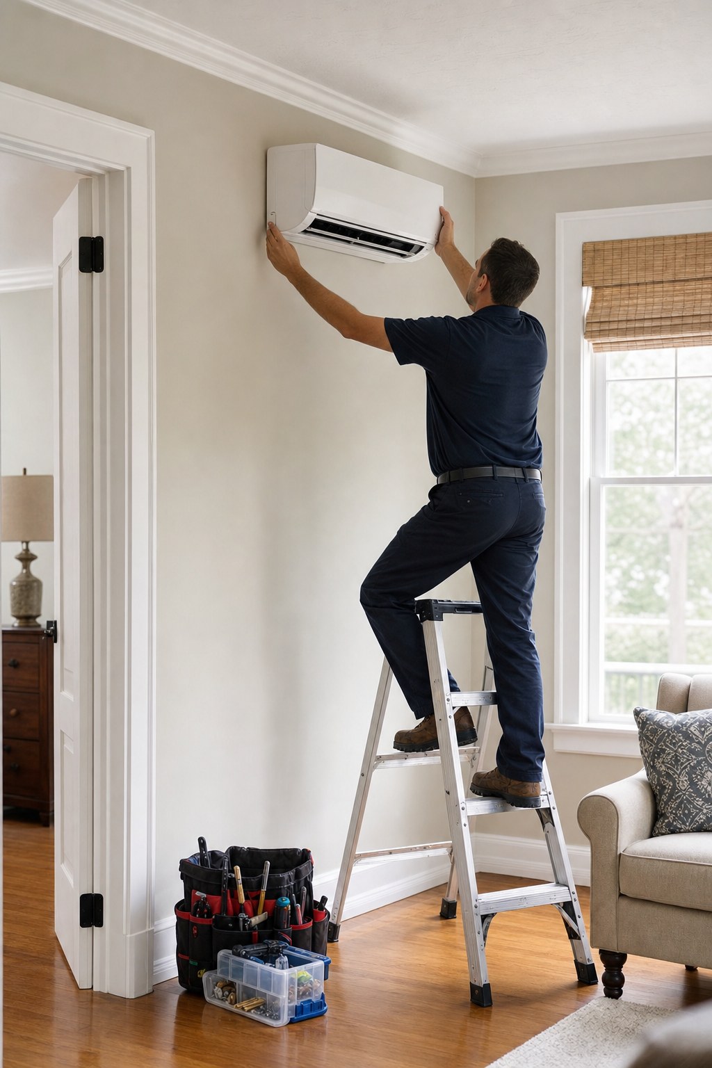 Technician installing a mini-split system
