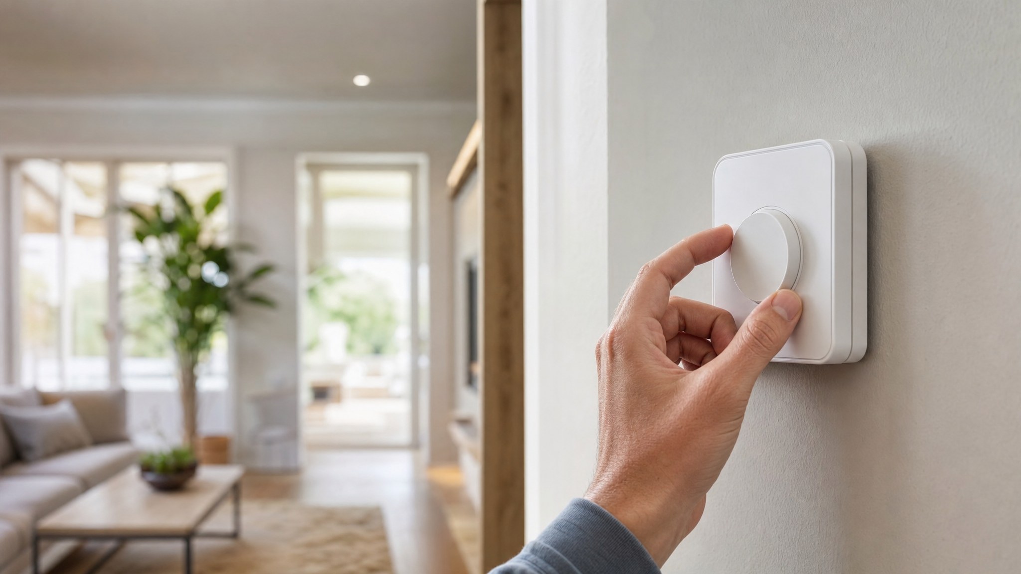 Homeowner adjusting a wall thermostat