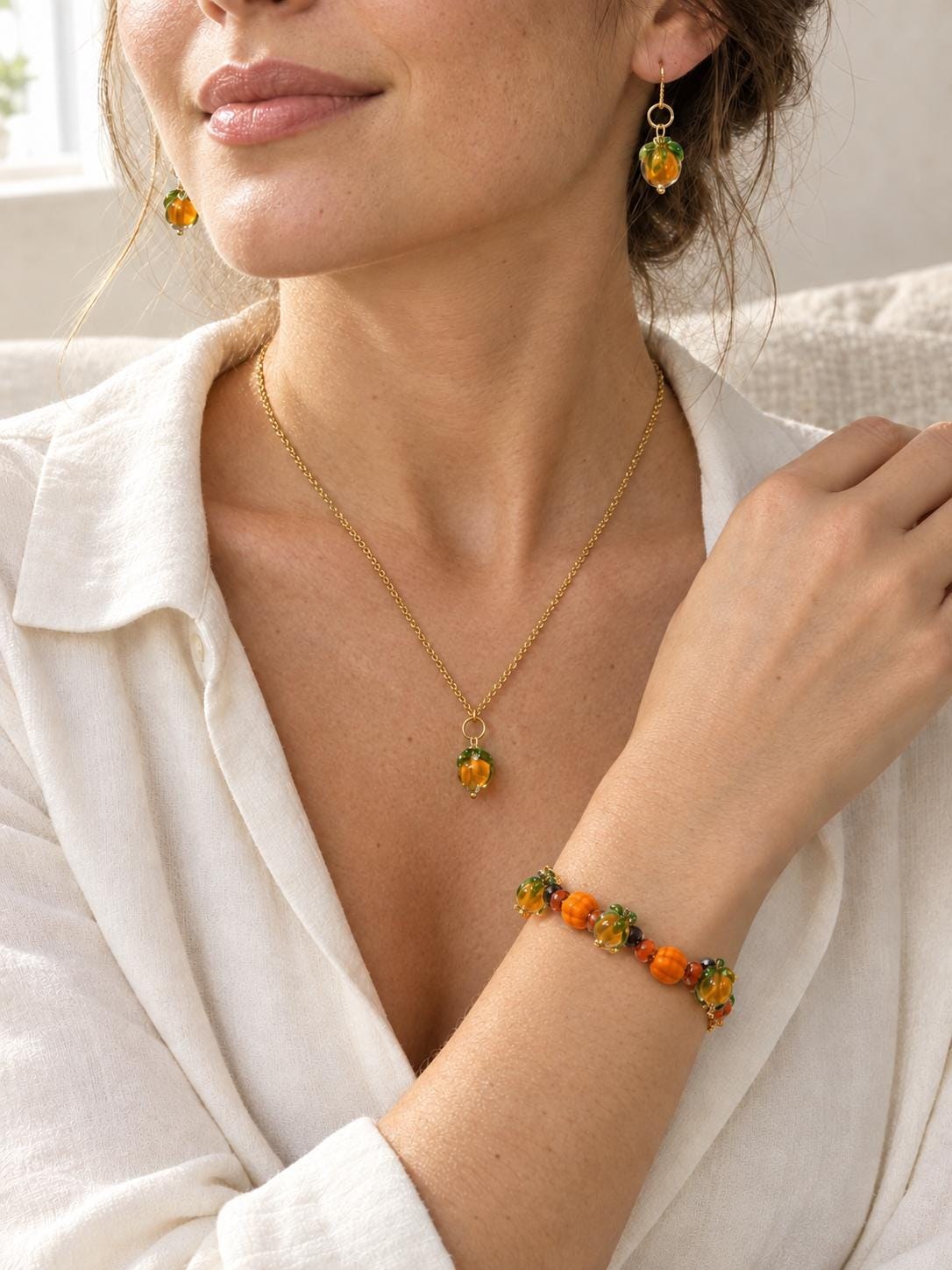 Glass Pumpkin Jewelry Set