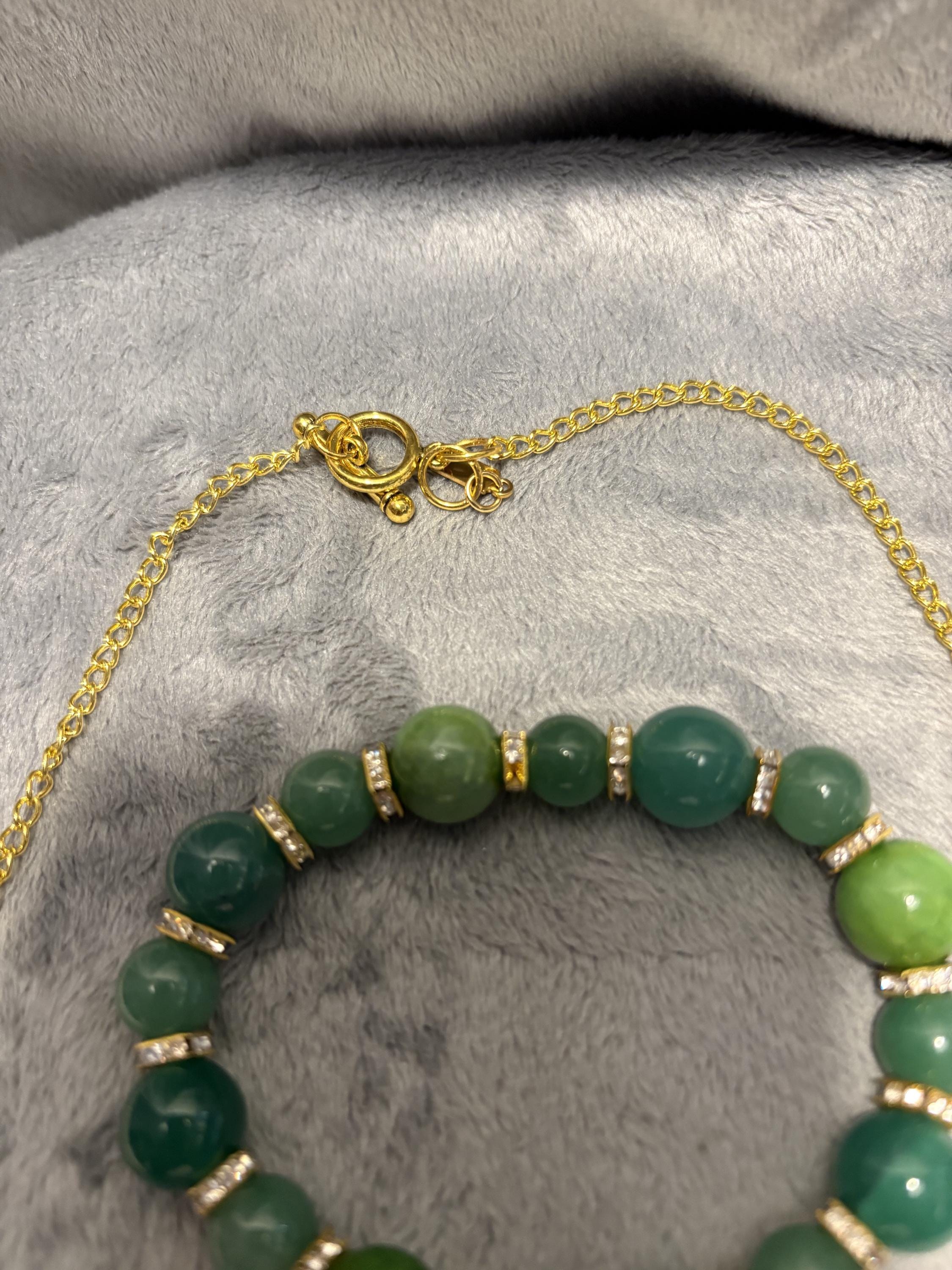 Green Quartz Jewelry Set, Gemstone Necklace Bracelet Earrings, Gold Tone Crystal Beaded Jewelry, Handmade Gift for Her view 14