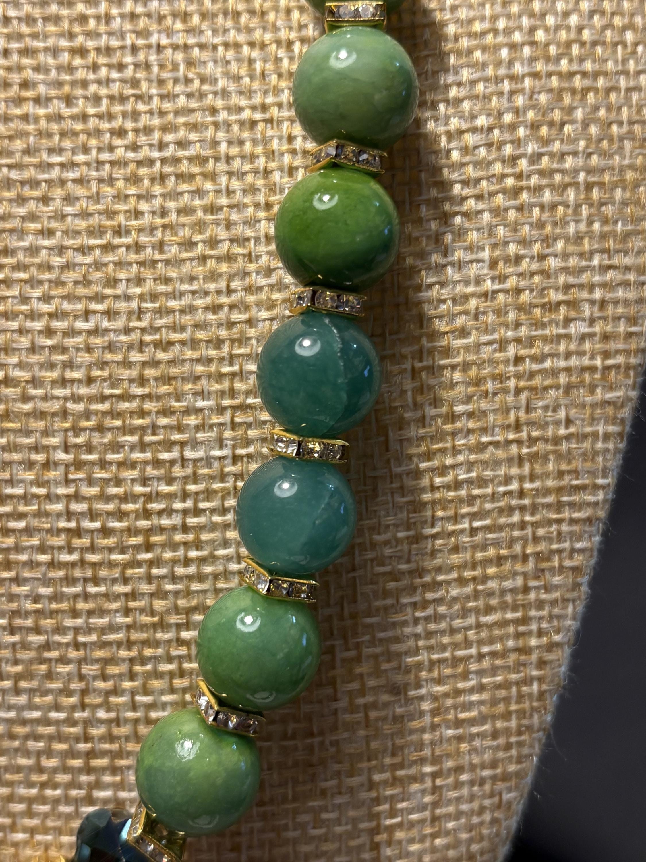 Green Quartz Jewelry Set, Gemstone Necklace Bracelet Earrings, Gold Tone Crystal Beaded Jewelry, Handmade Gift for Her view 9