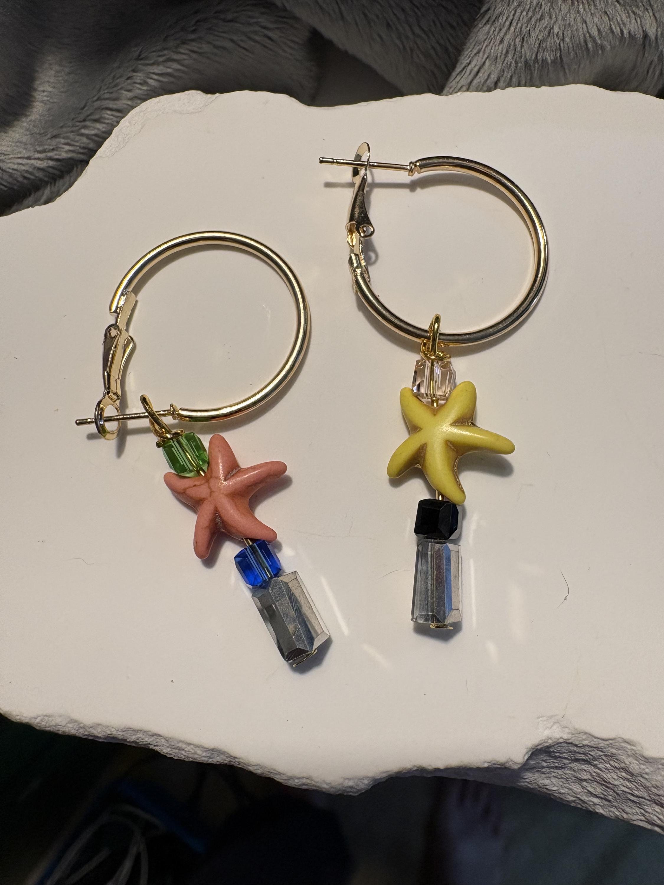 Hand Blown Glass Fish Jewelry Set, Starfish Necklace Bracelet Earrings, Colorful Beach Ocean Jewelry view 14