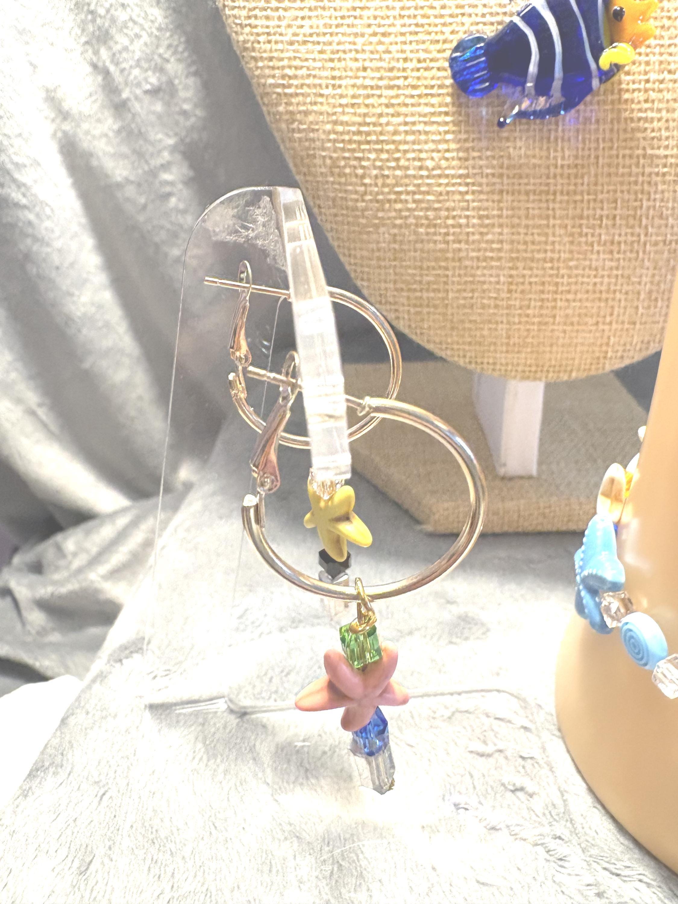 Hand Blown Glass Fish Jewelry Set, Starfish Necklace Bracelet Earrings, Colorful Beach Ocean Jewelry view 16