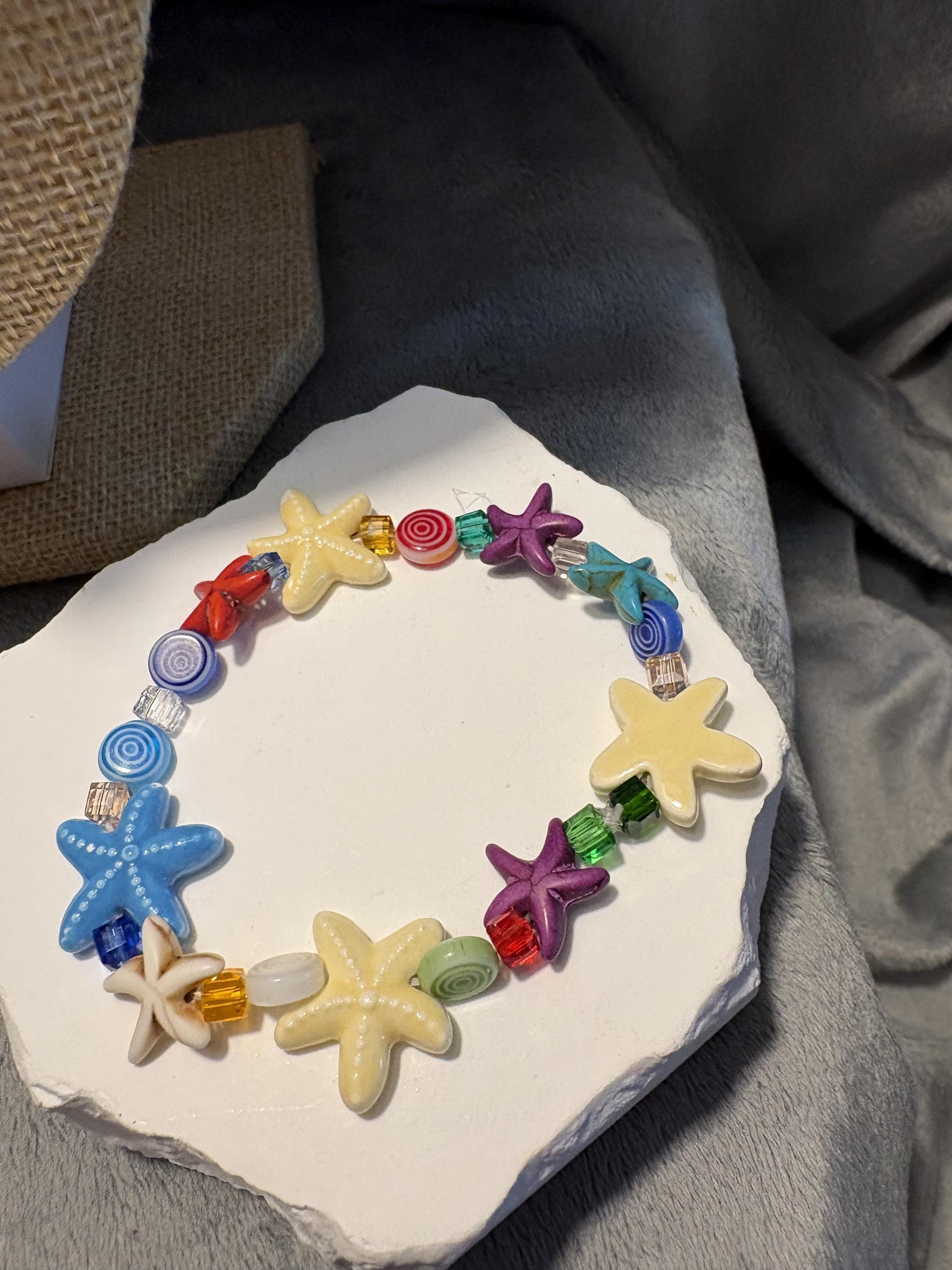 Hand Blown Glass Fish Jewelry Set, Starfish Necklace Bracelet Earrings, Colorful Beach Ocean Jewelry view 6