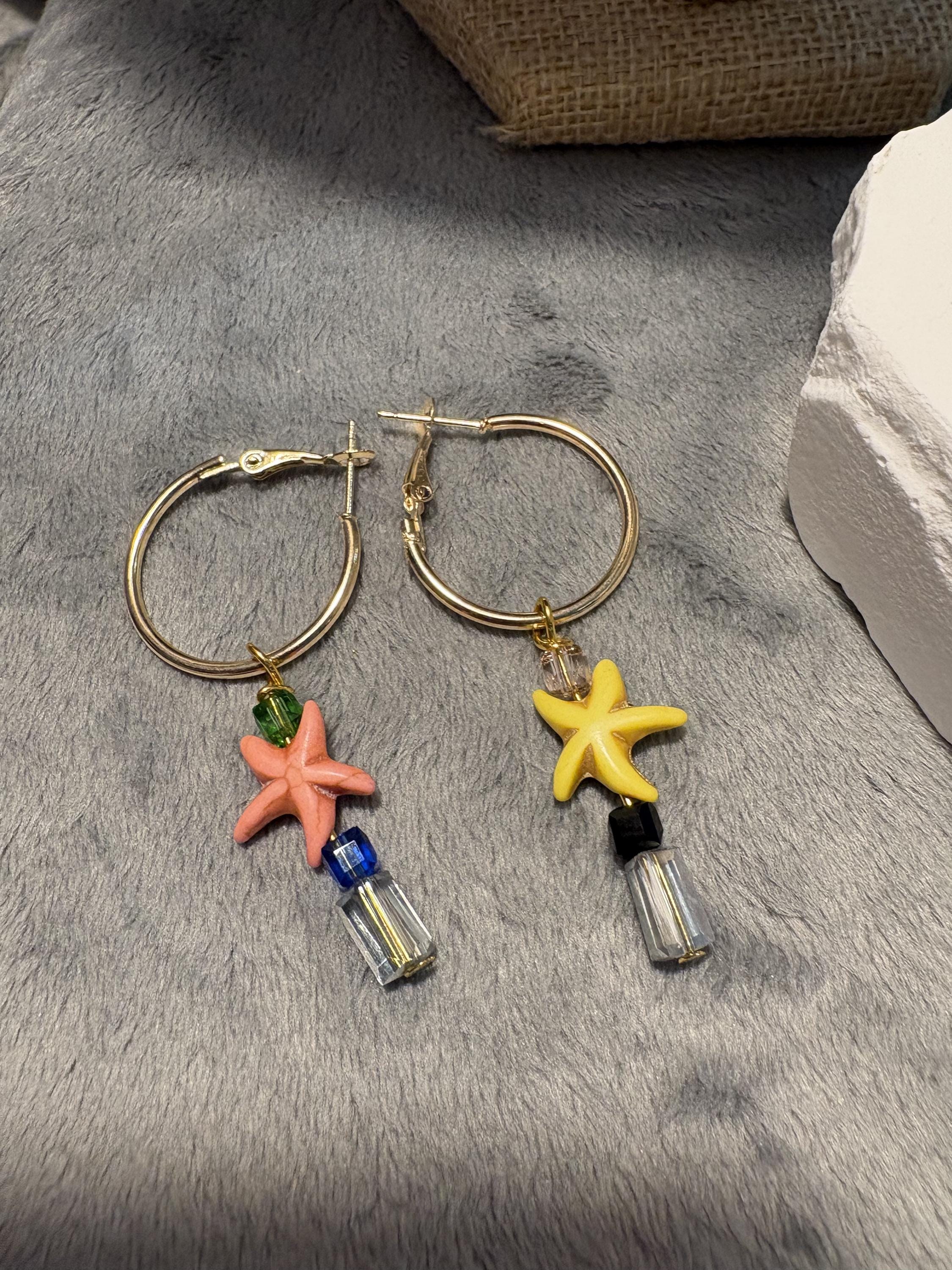 Hand Blown Glass Fish Jewelry Set, Starfish Necklace Bracelet Earrings, Colorful Beach Ocean Jewelry view 7