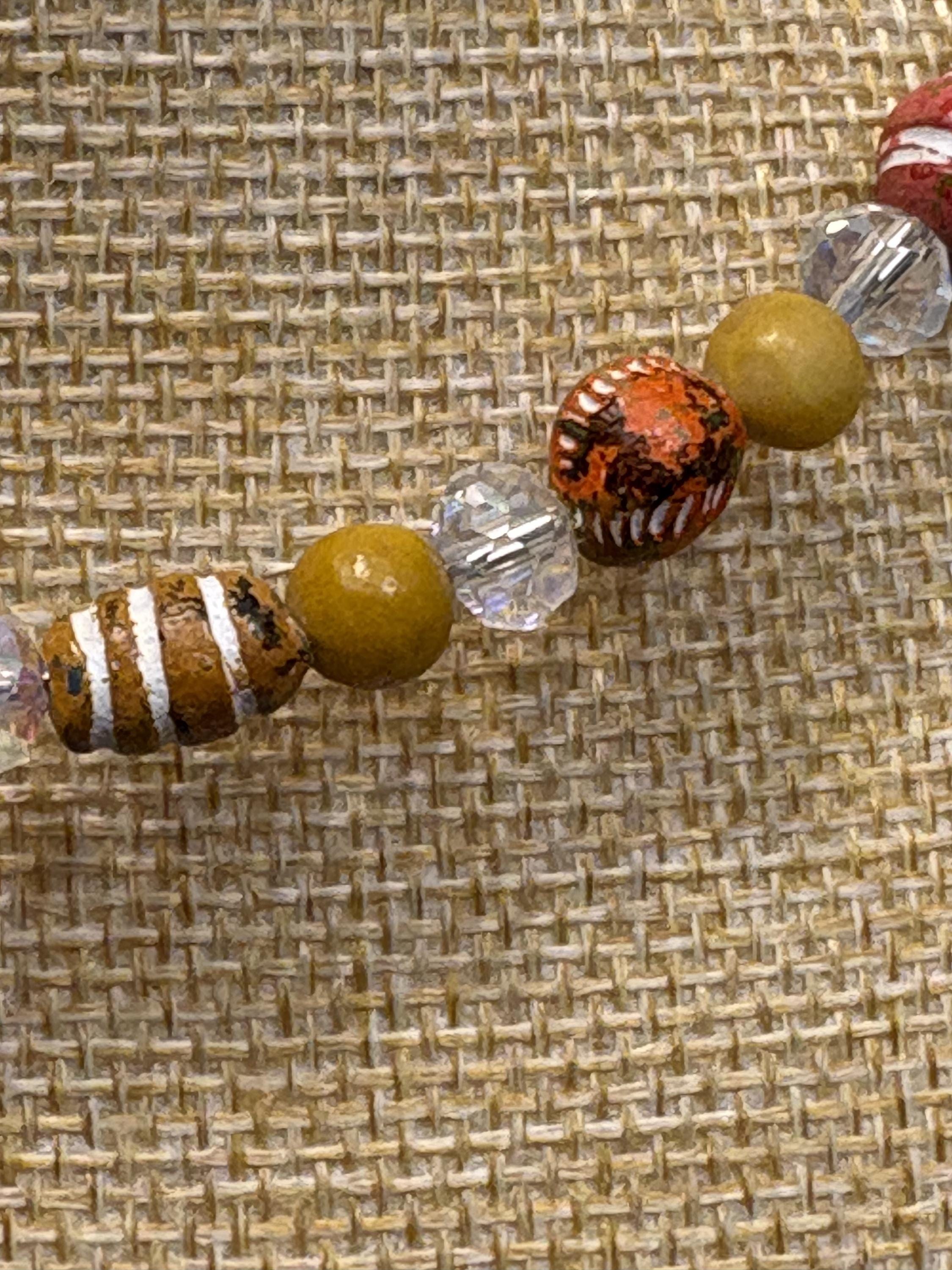 Hand Painted Clay Bead Jewelry Set, Colorful Boho Choker Necklace, 3 Bracelets and Earrings, Artisan Bead Jewelry Gift view 13