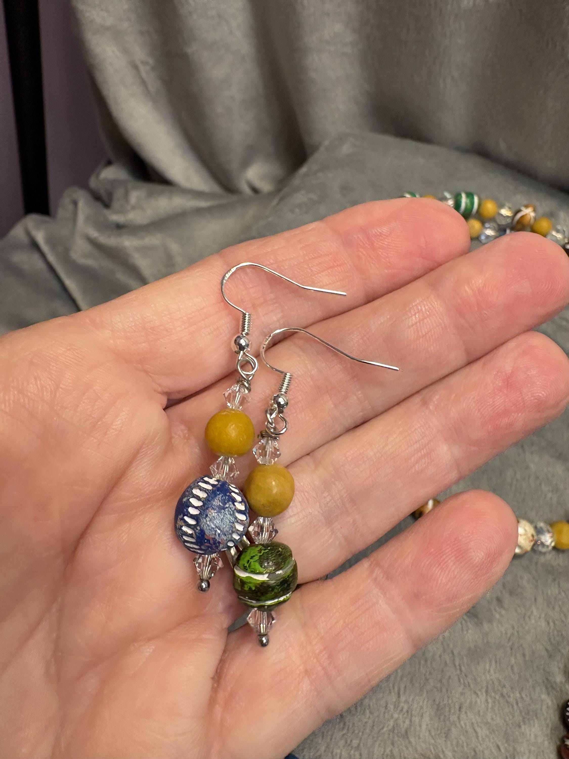 Hand Painted Clay Bead Jewelry Set, Colorful Boho Choker Necklace, 3 Bracelets and Earrings, Artisan Bead Jewelry Gift view 18