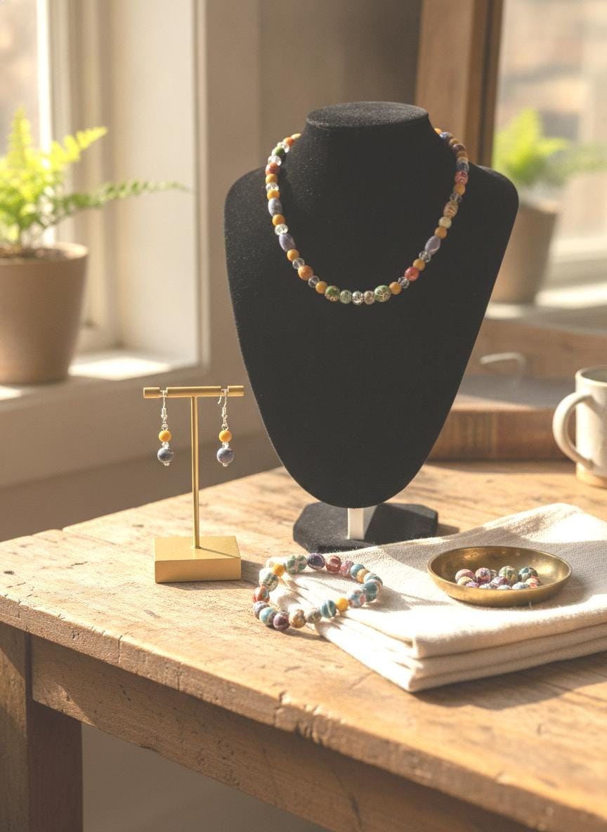 Colorful hand-painted clay bead jewelry