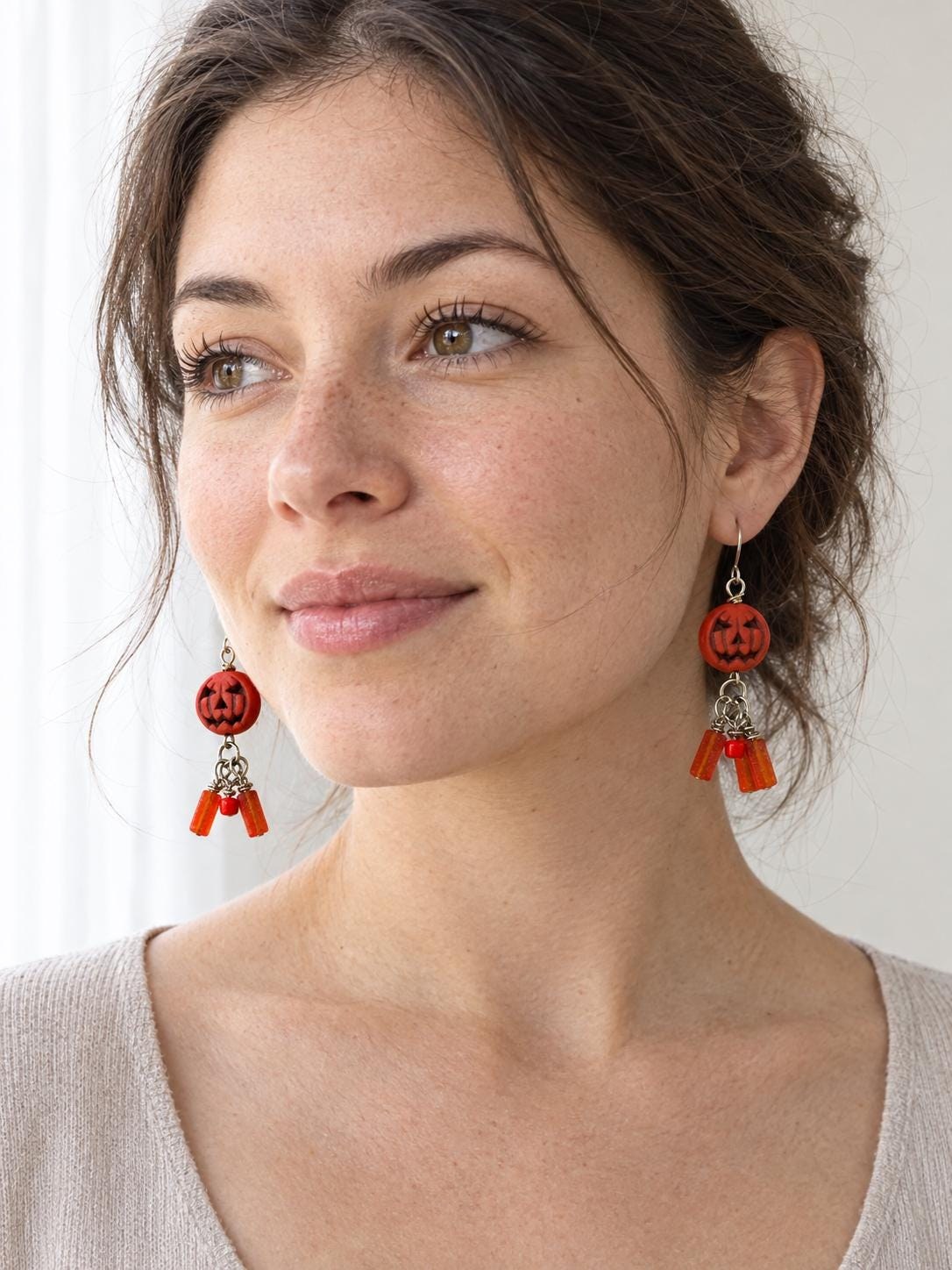 Handmade Halloween Pumpkin Earrings • Orange Acrylic Jack O Lantern Dangle Jewelry