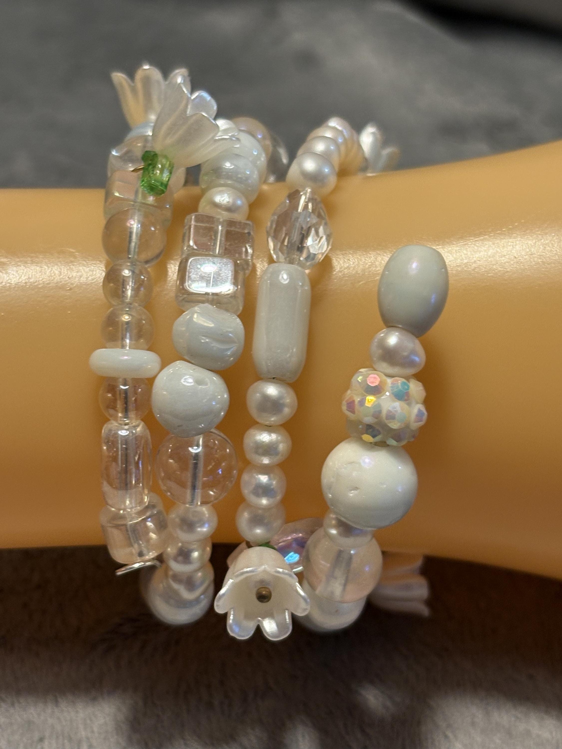 Handmade Lily of the Valley Pearl Jewelry Set, Floral Necklace, Bracelet, Earrings view 12