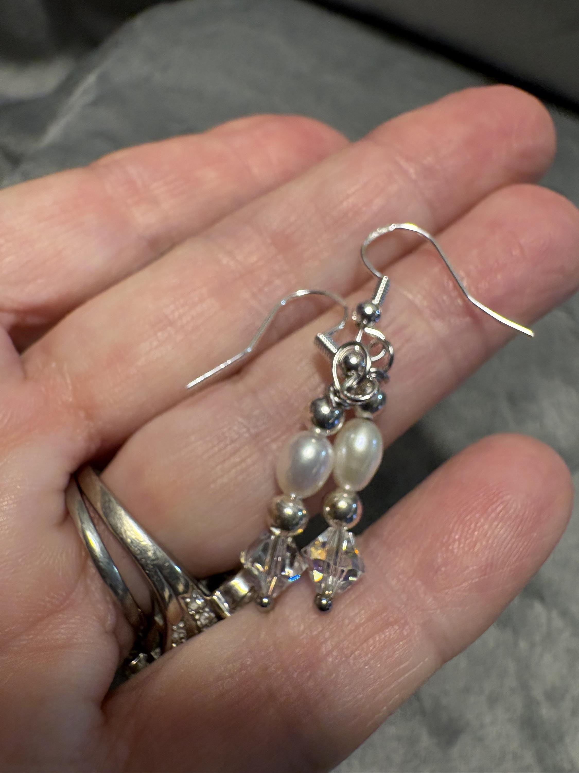 Mermaid Tail Necklace and Earrings Set, Freshwater Pearl Jewelry, Lapis Lazuli Beads, Silver Whale Tail Pendant, Ocean Gift view 11