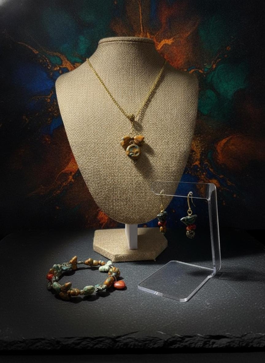 Nature Inspired Jewelry Set * Bird Butterfly and Flower Necklace Bracelet Earrings with 18K Plated Wires * Handmade * Garden Lover Gift view 14