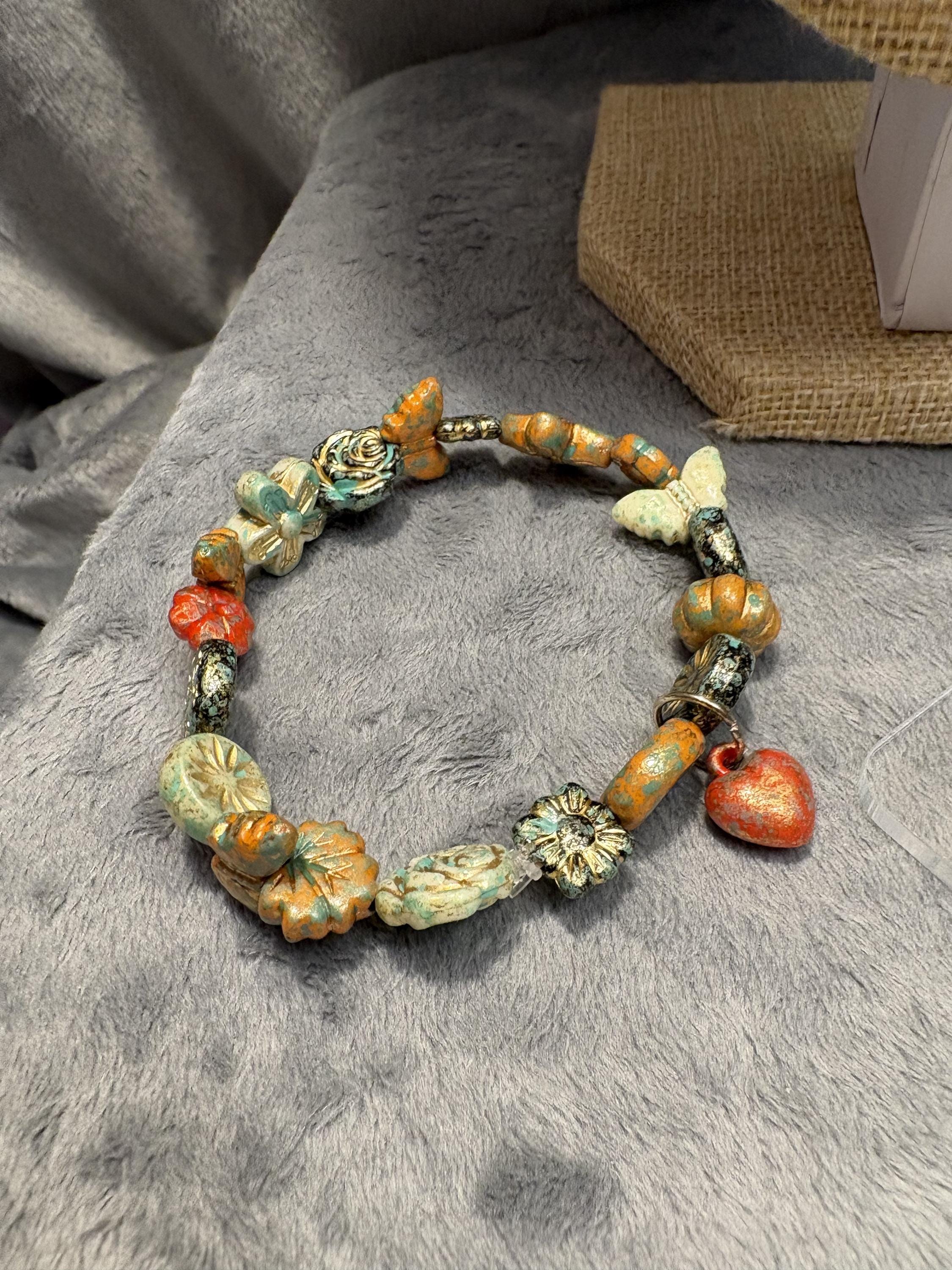 Nature Inspired Jewelry Set * Bird Butterfly and Flower Necklace Bracelet Earrings with 18K Plated Wires * Handmade * Garden Lover Gift view 5
