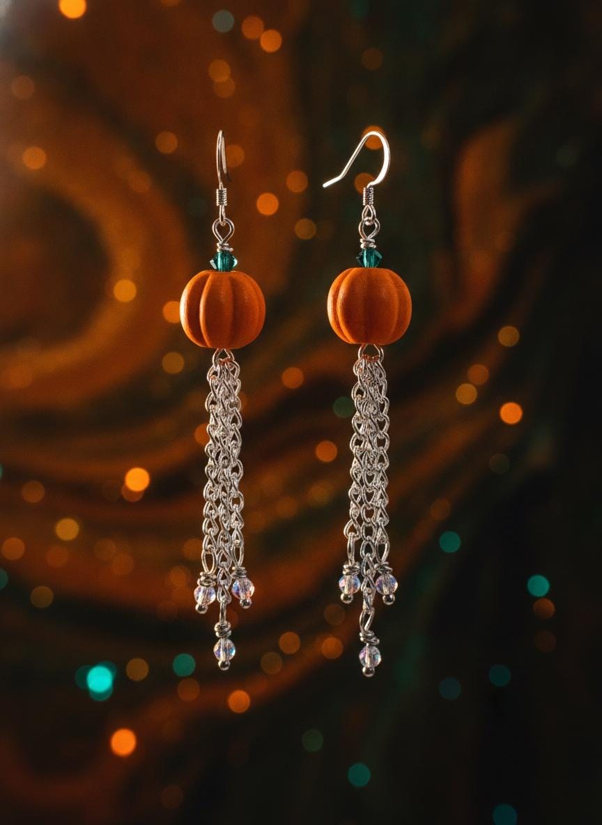 Pumpkin Dangle Earrings • Fall Earrings • Swarovski Crystals • Sterling Silver Ear Wires, Autumn Jewelry