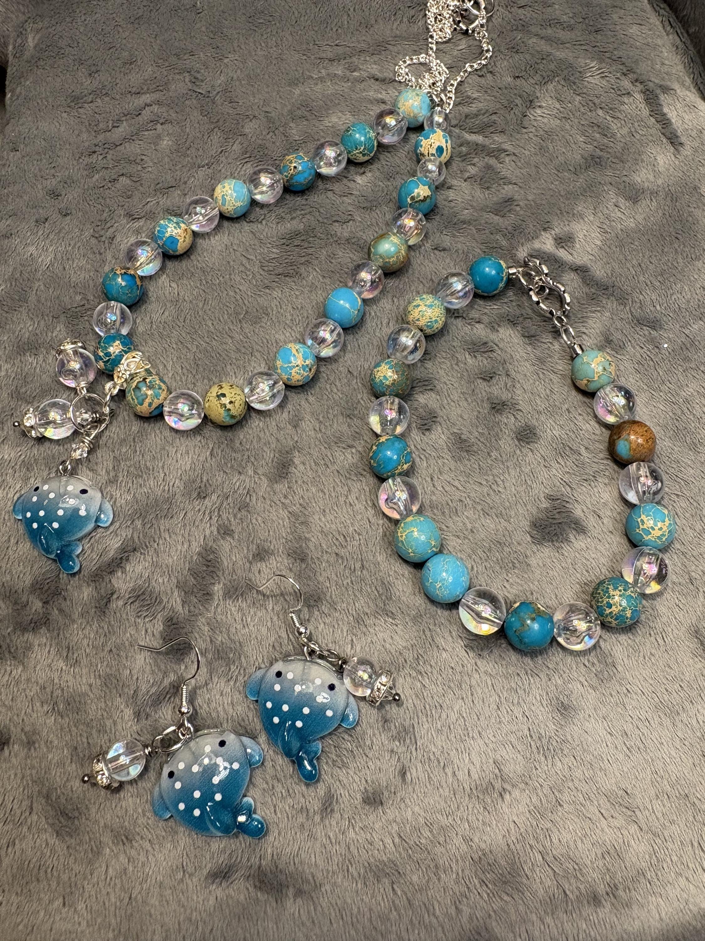 Unique Whale Jewelry Set Gift | Ocean Necklace Bracelet Earrings | Jasper Gemstone Jewelry for Her view 19