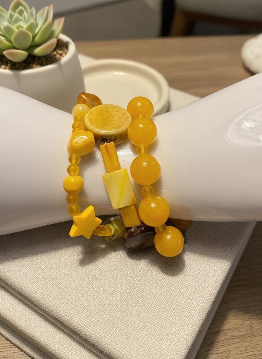 Yellow Beaded Stretch Bracelet Set of 3 view 14