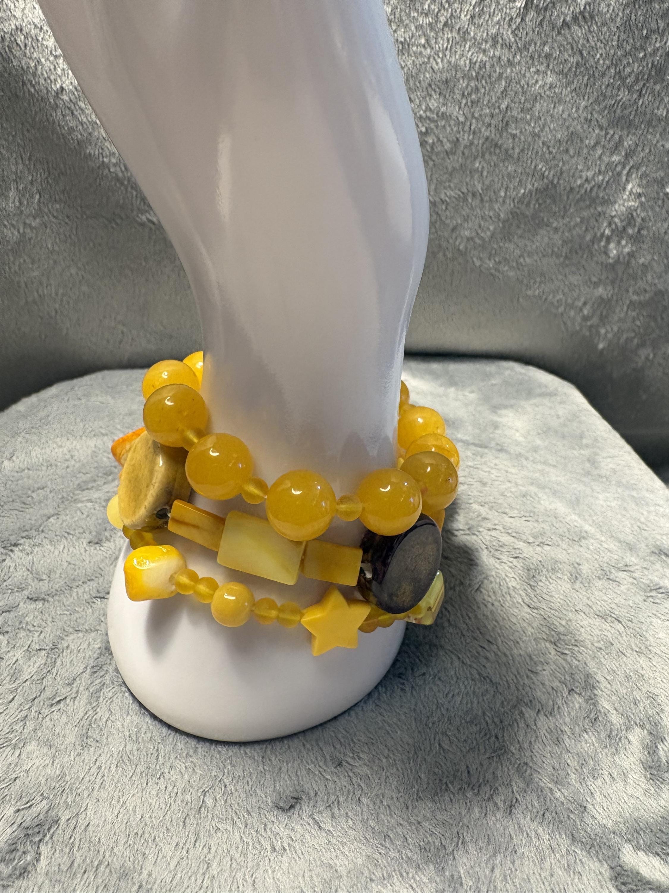 Yellow Beaded Stretch Bracelet Set of 3 view 2