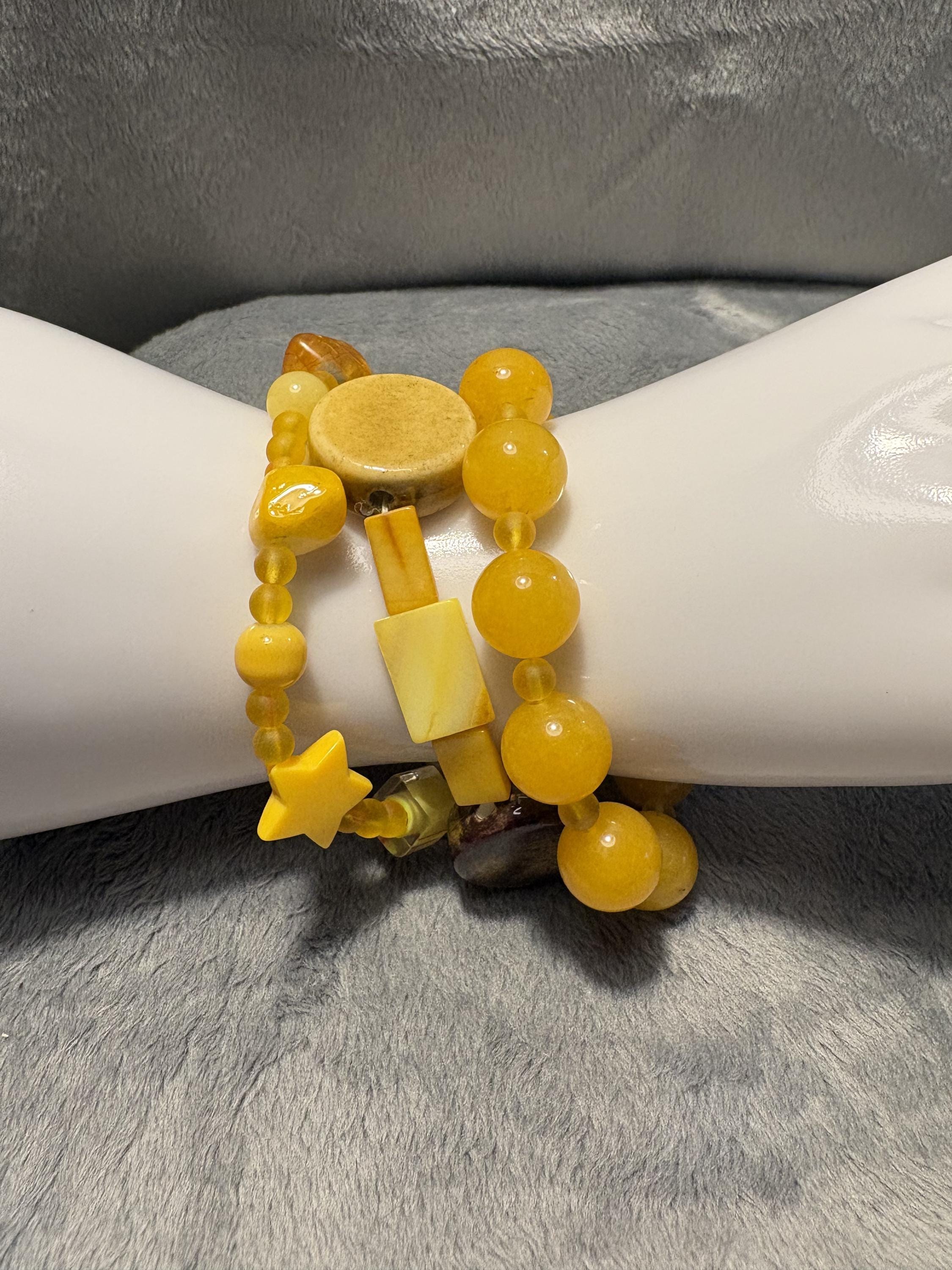 Yellow Beaded Stretch Bracelet Set of 3 view 3