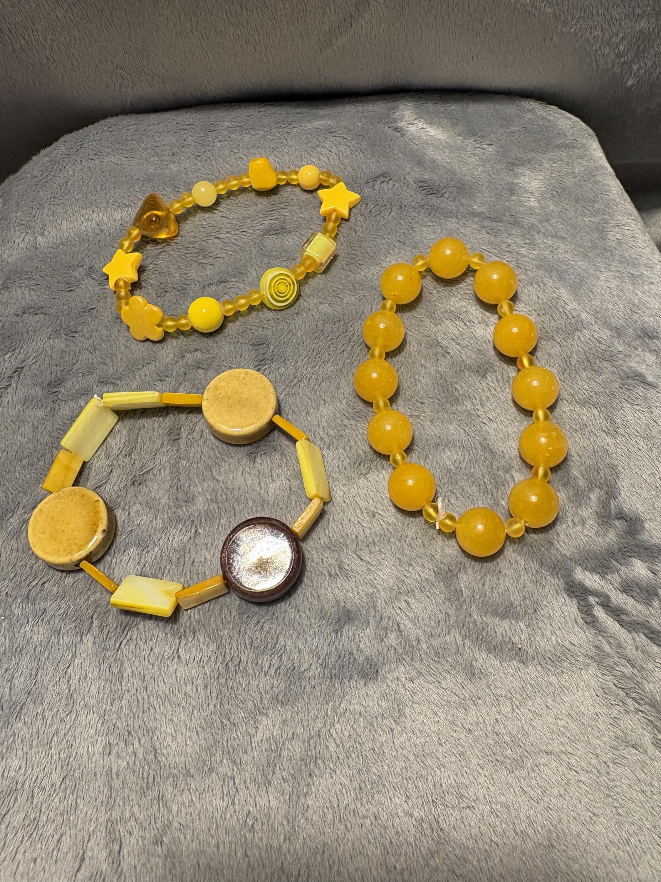 Yellow Beaded Stretch Bracelet Set of 3 view 4