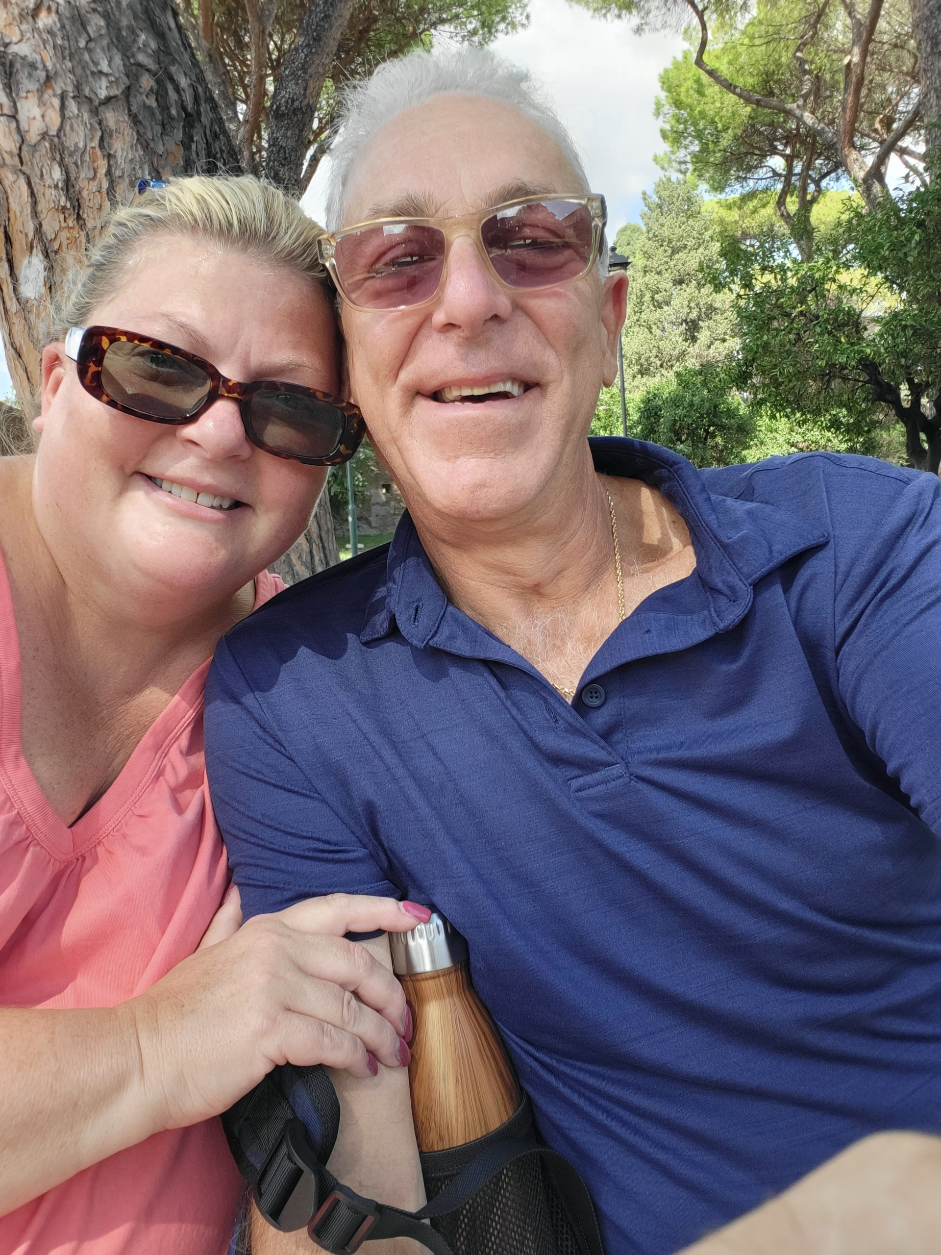 Shellie and her husband together on their travels