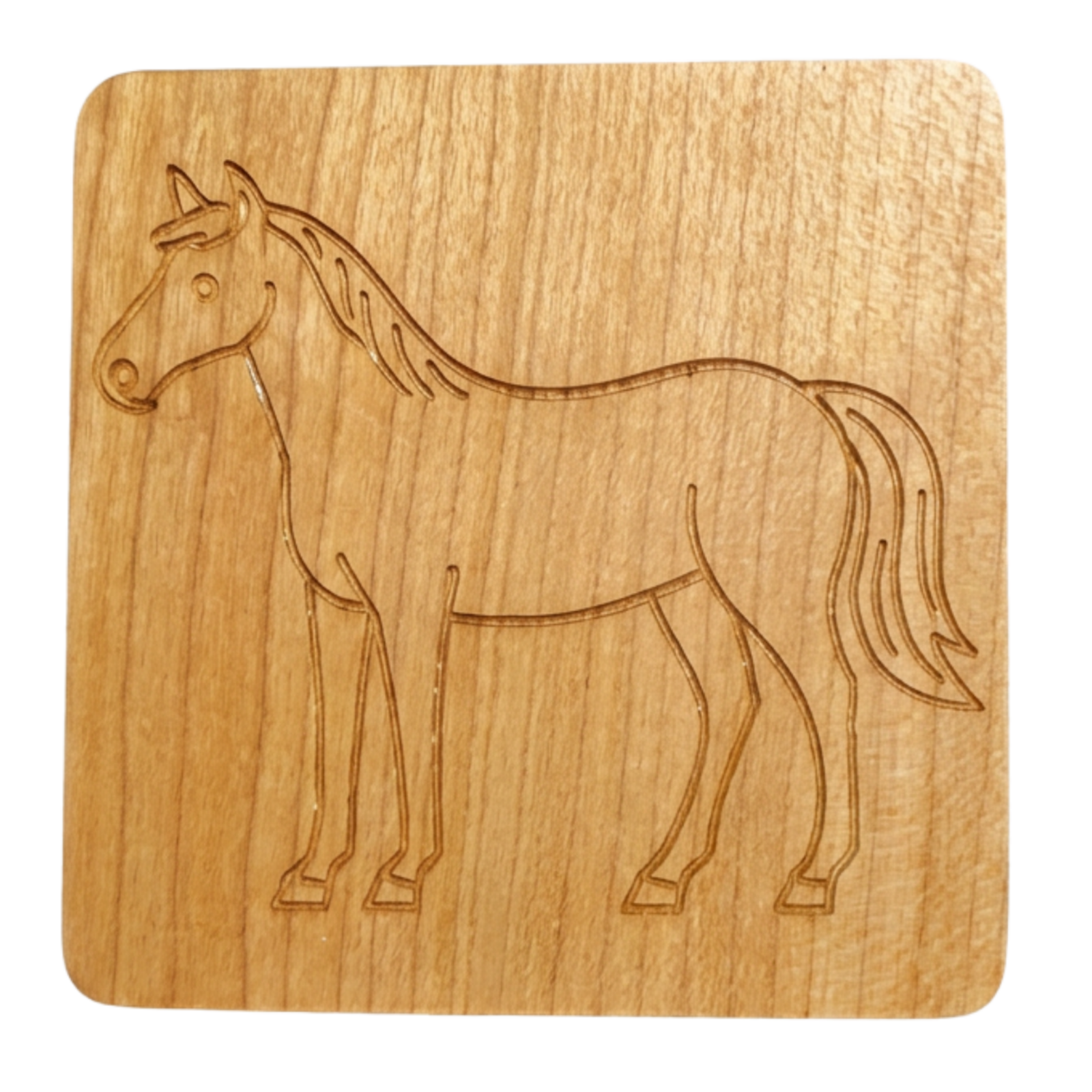 Engraved hardwood coaster in a country-inspired design